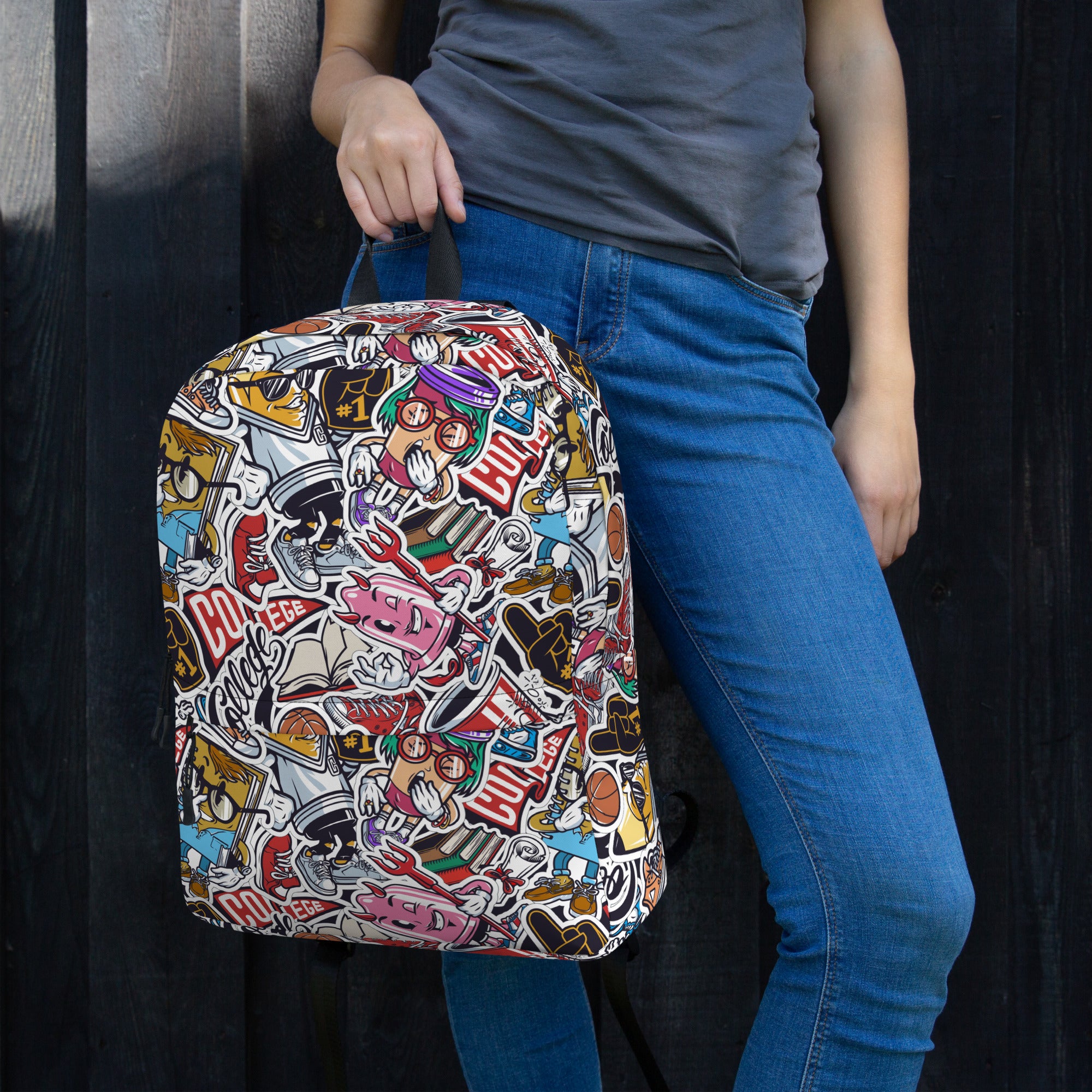 Funny Pop Graffiti Art Stickers Pattern Skater Backpack