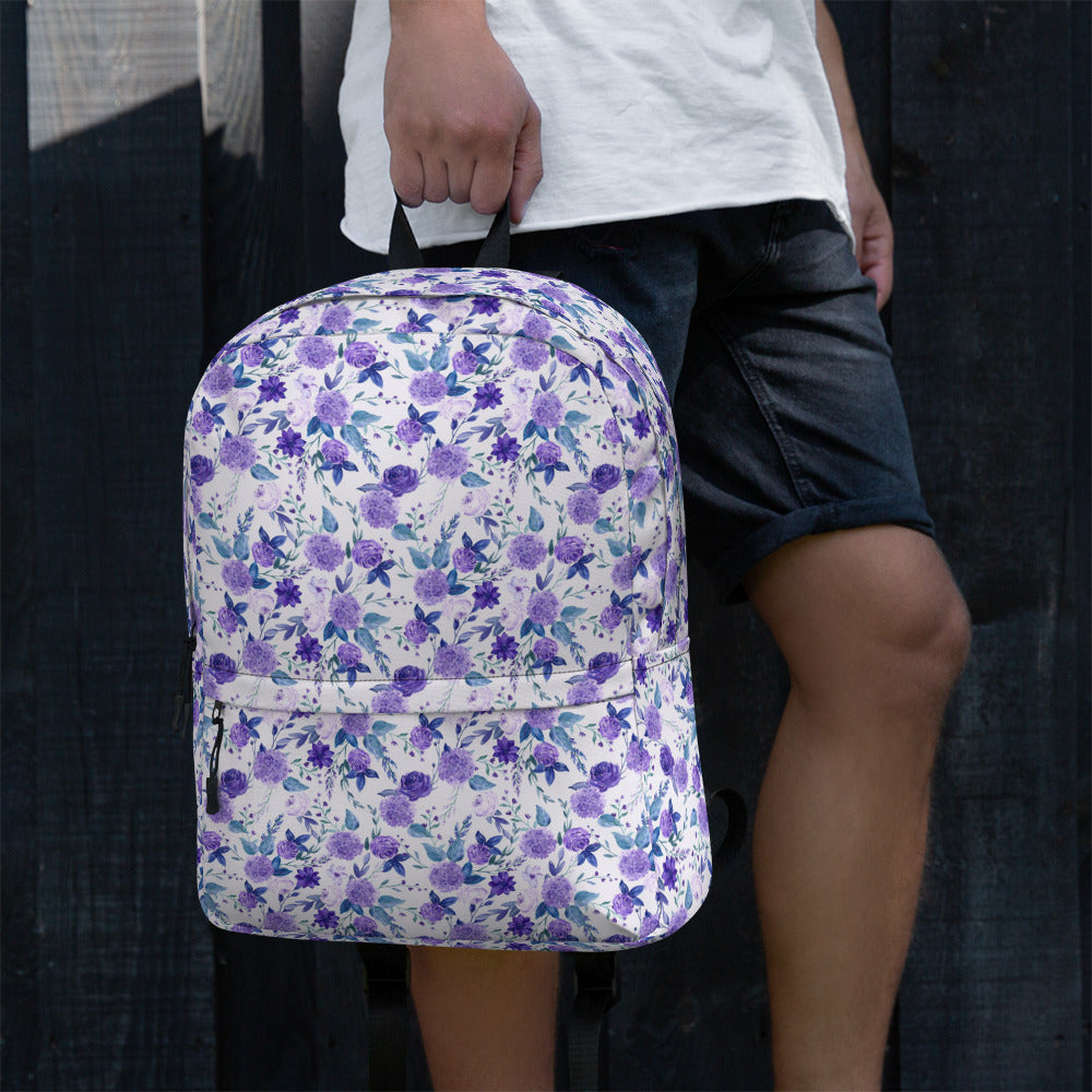 Preppy Purple Floral White Backpack for Women