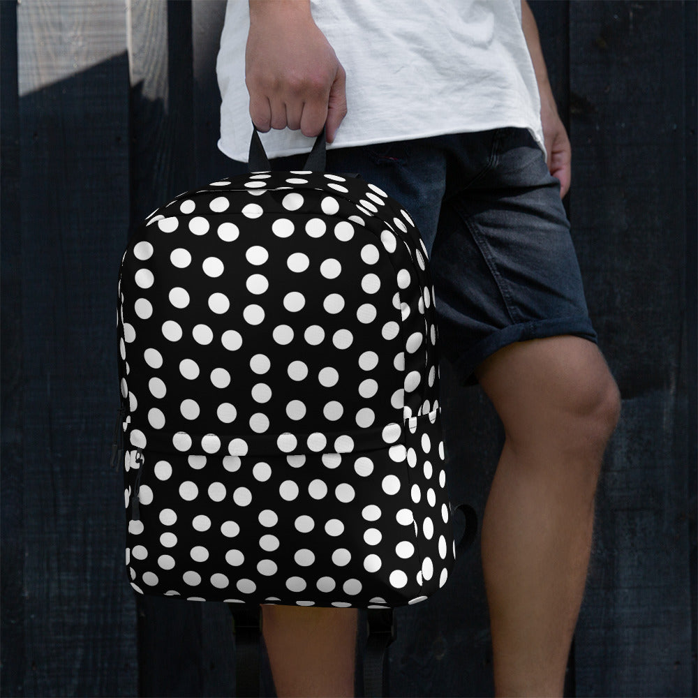 Vintage Preppy Style Black Backpack with White Polka dots