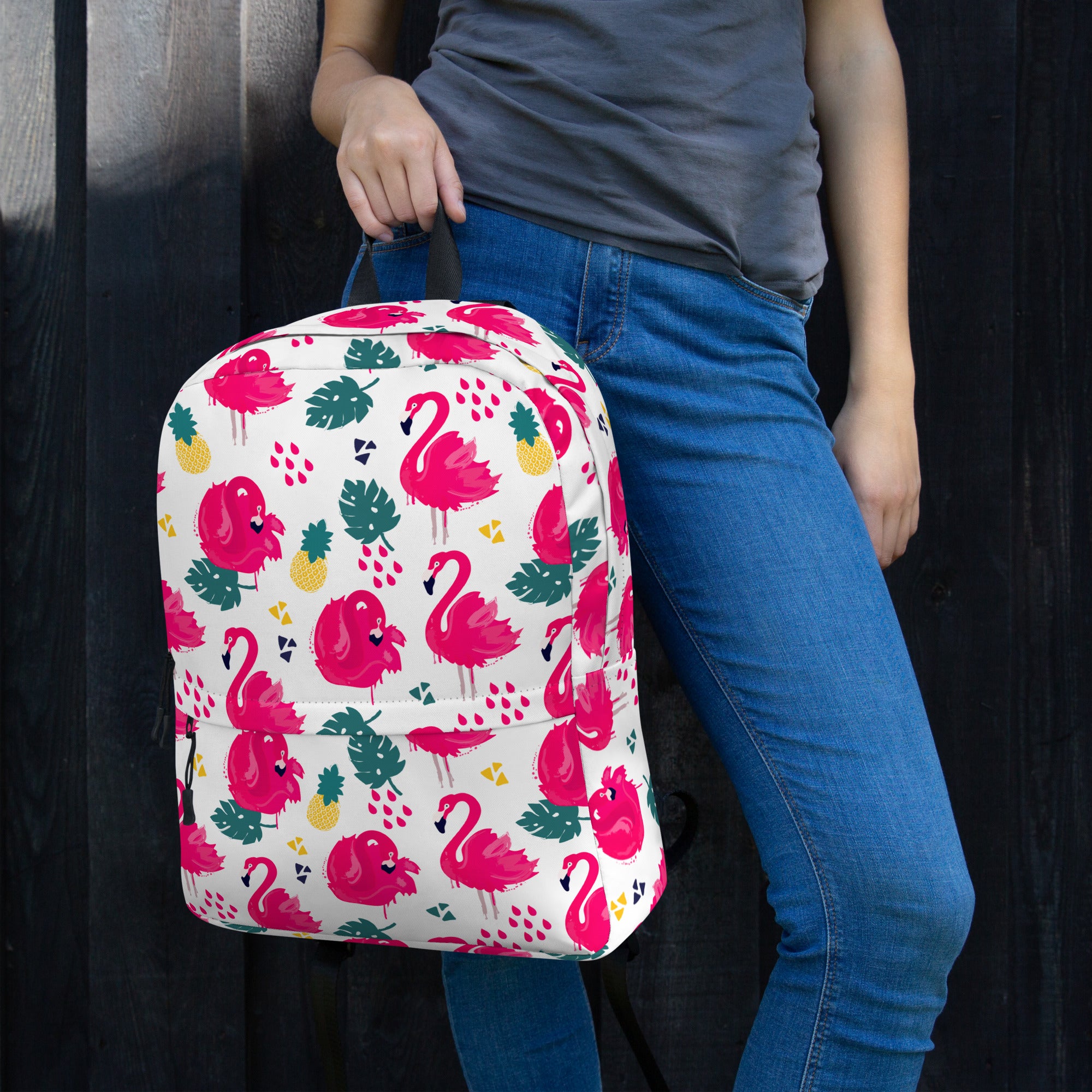 Preppy Pink Southern Flamingo Print Summer Beach Backpack