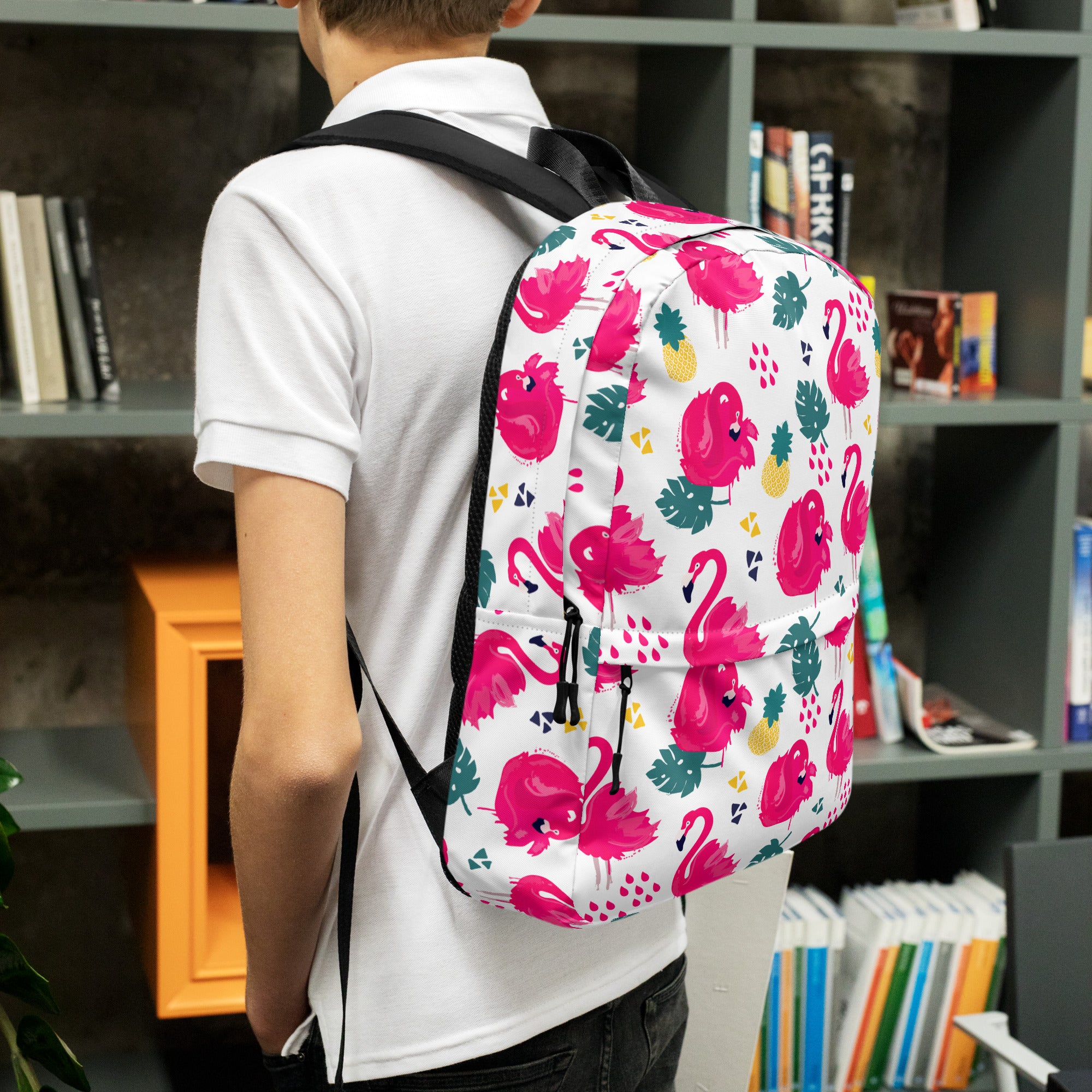 Preppy Pink Southern Flamingo Print Summer Beach Backpack