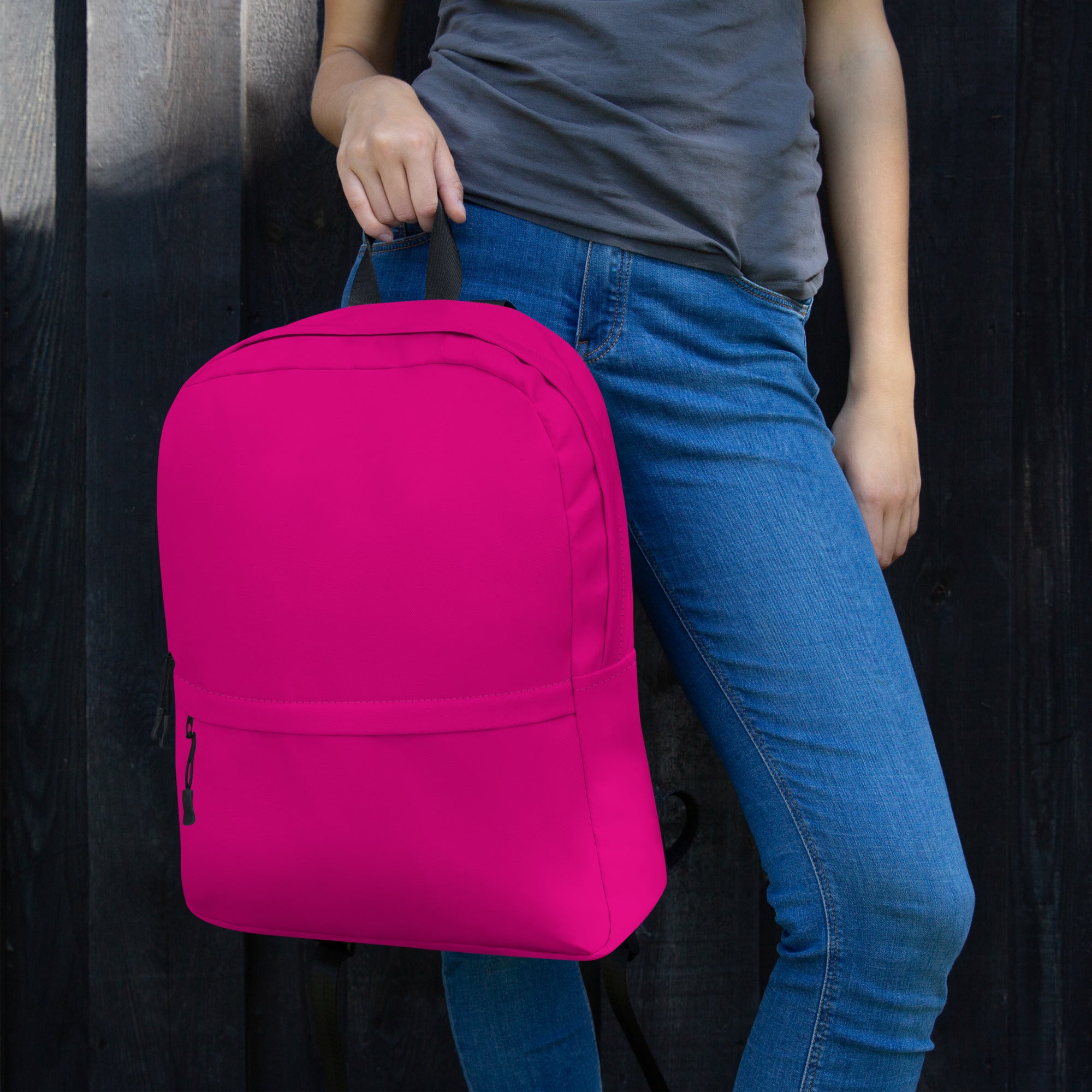 Preppy Shocking Pink Plain Waterproof Backpack for Women