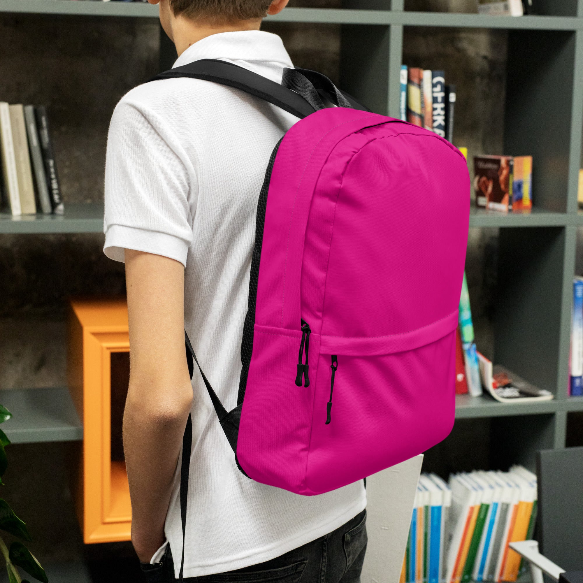 Preppy Shocking Pink Plain Waterproof Backpack for Women