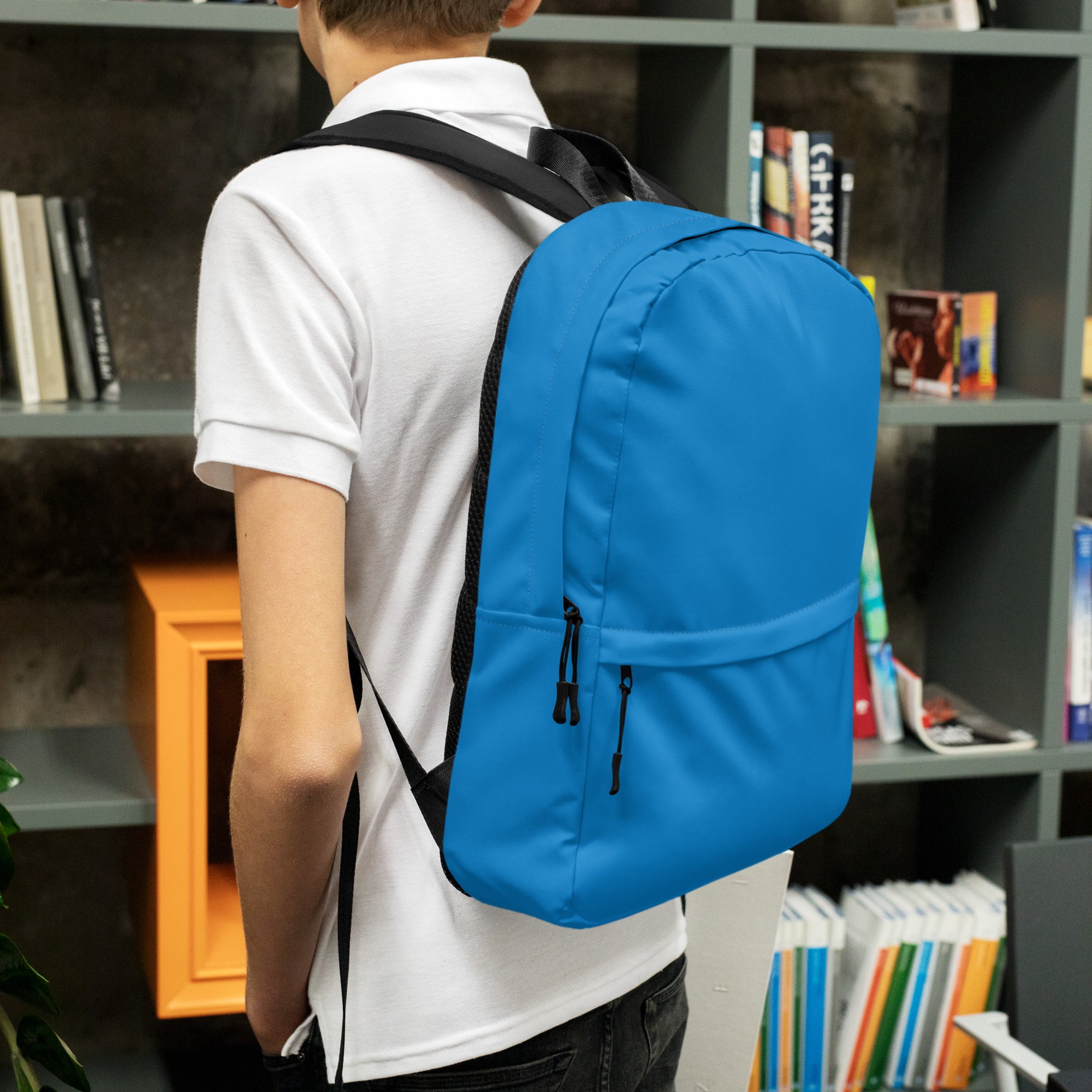 Plain Blue Medium Size Womens Backpack for Travel & School