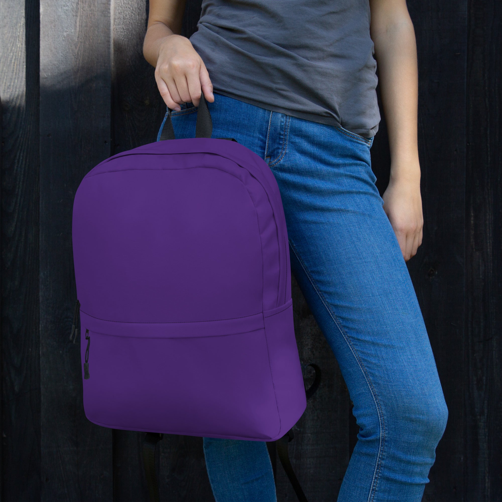 Preppy Plain Dark Plum Purple Color Medium Size Backpack