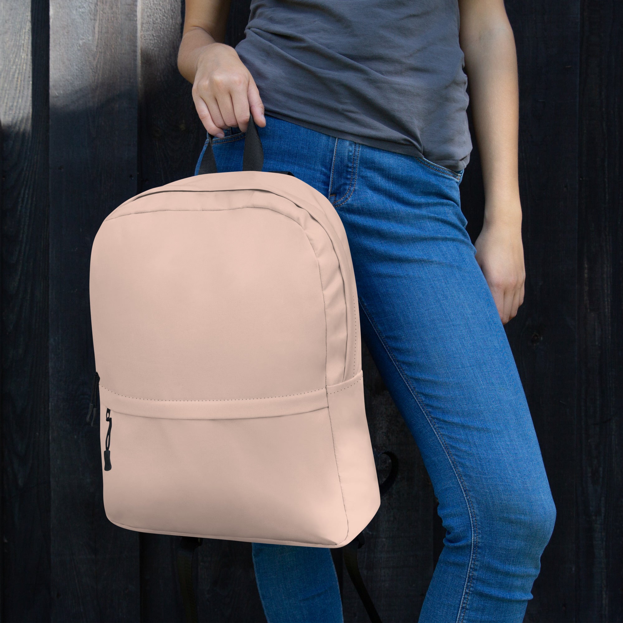 Minimal Plain Beige Color Womens Lightweight Fashion Backpack