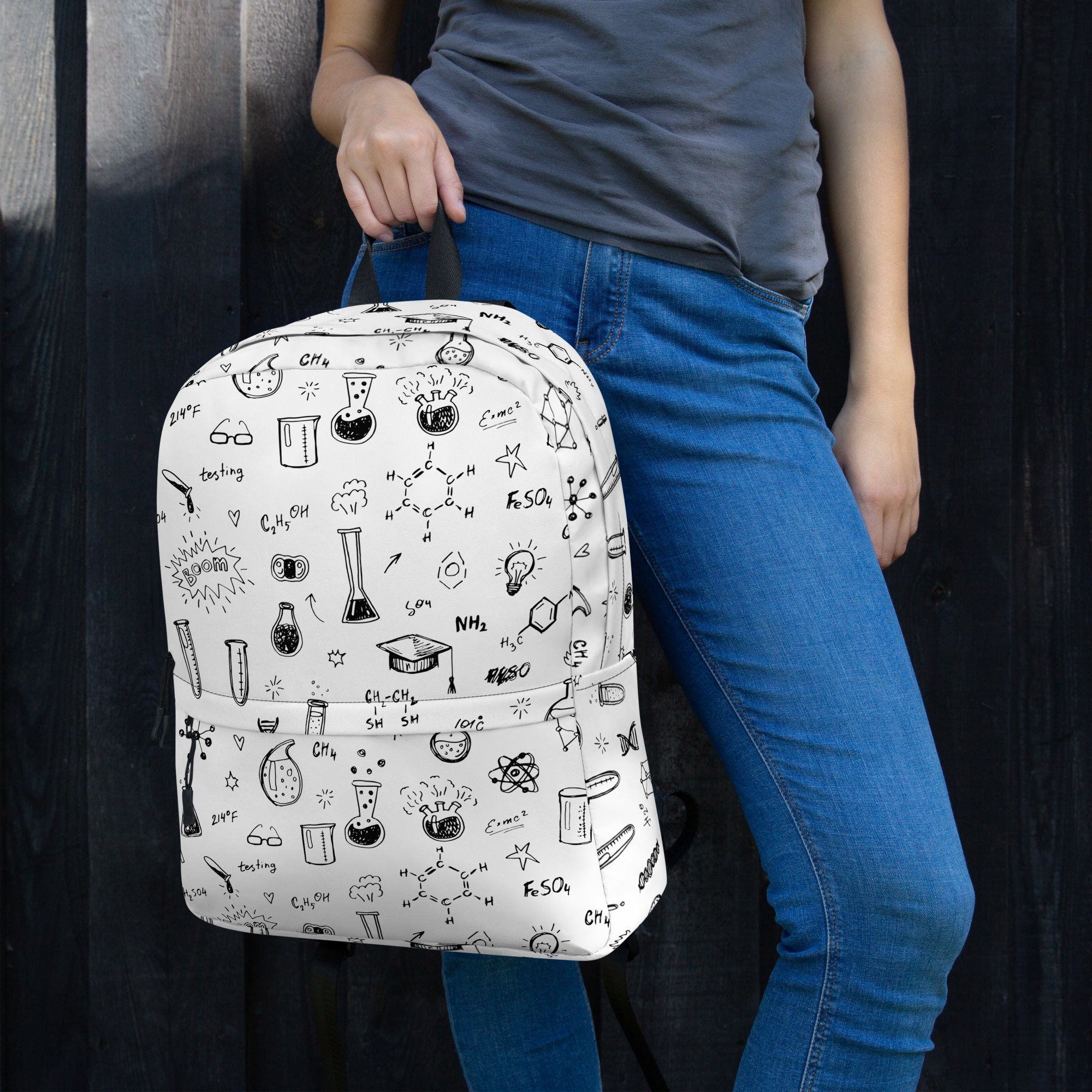 Chemistry Themed Handmade Doodles Offwhite Backpack for School