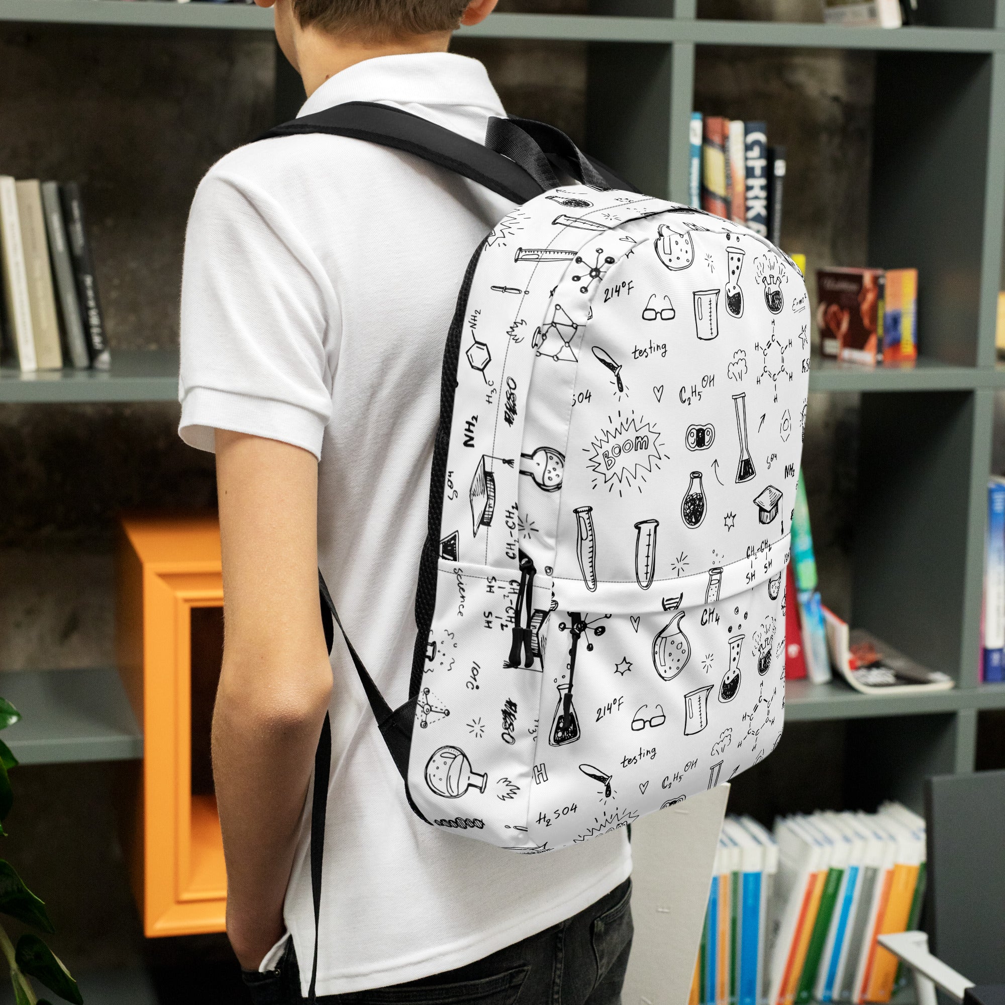 Chemistry Themed Handmade Doodles Offwhite Backpack for School