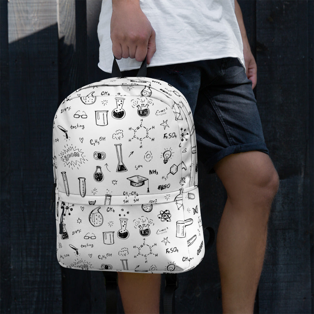 Chemistry Themed Handmade Doodles Offwhite Backpack for School