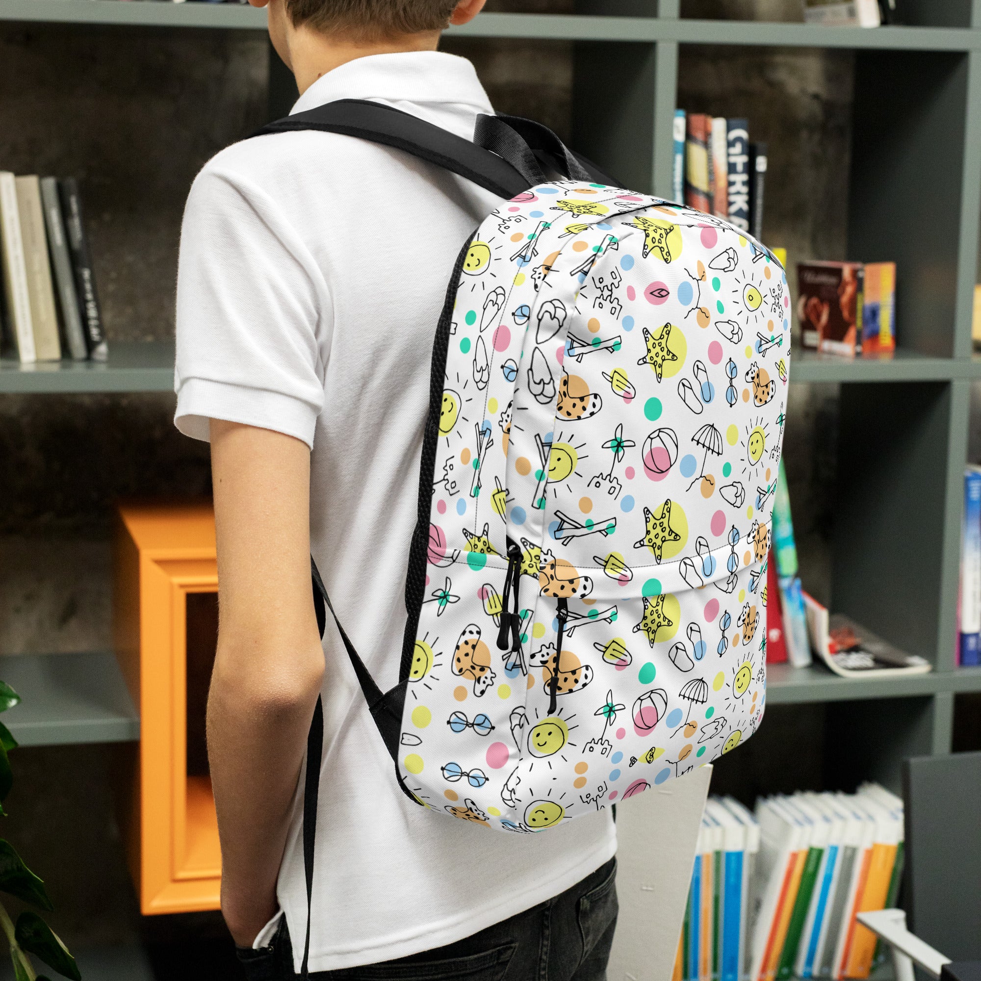Cute Summer Handmade Doodle Print Beach Backpack Bag