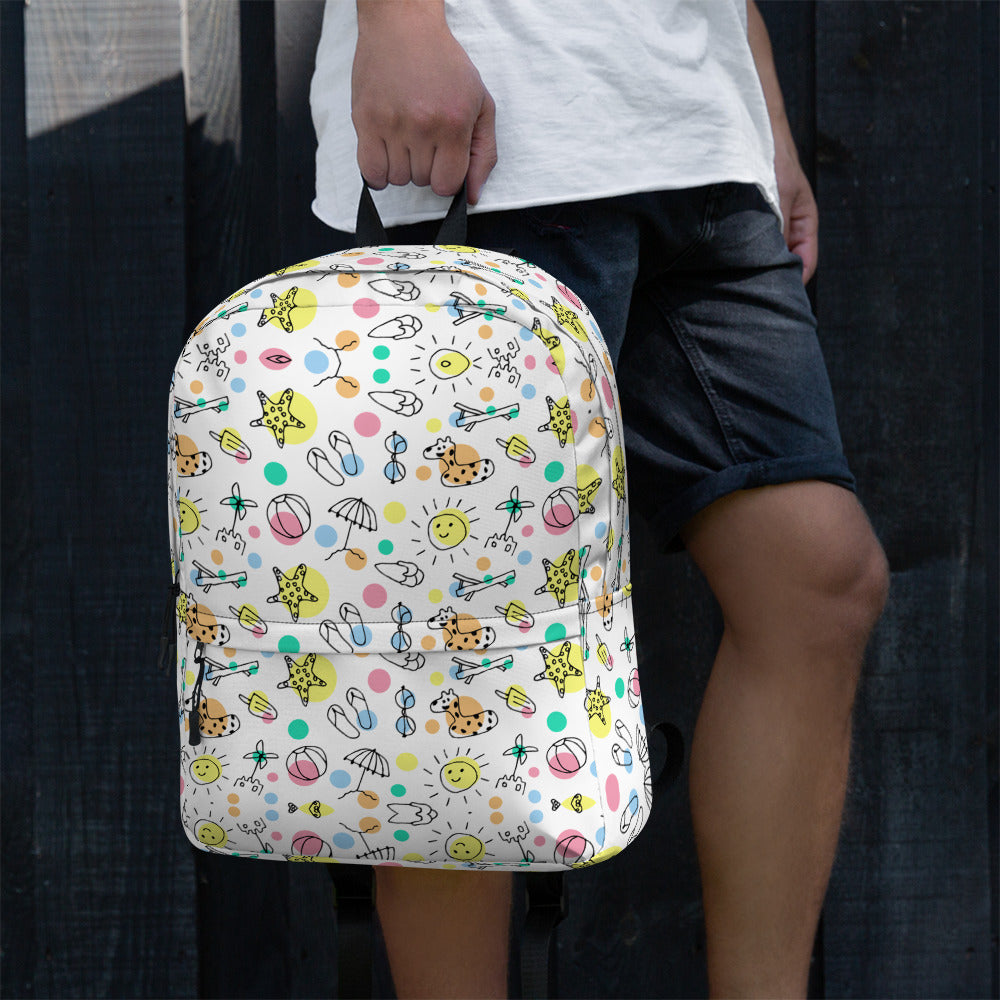 Cute Summer Handmade Doodle Print Beach Backpack Bag