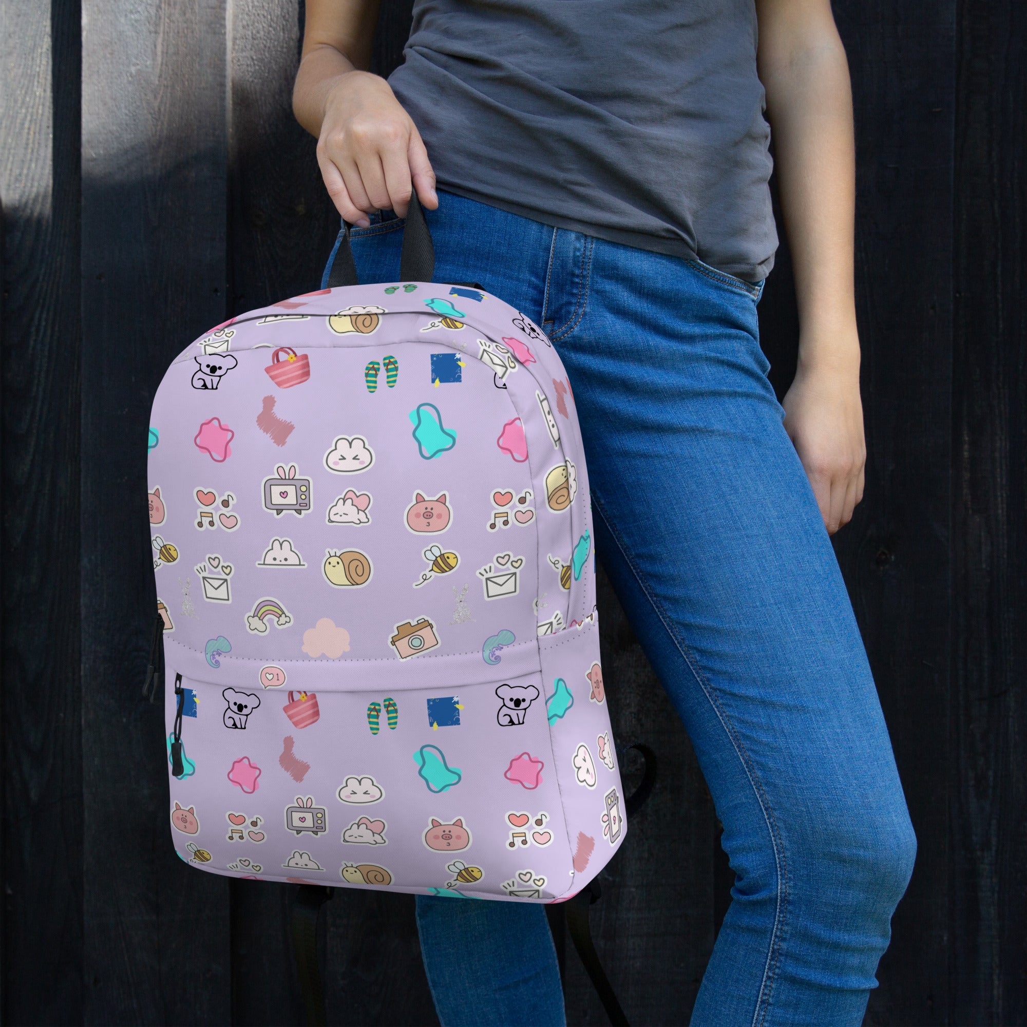 Preppy Cute Pins Print Purple Back to School Backpack for Girls
