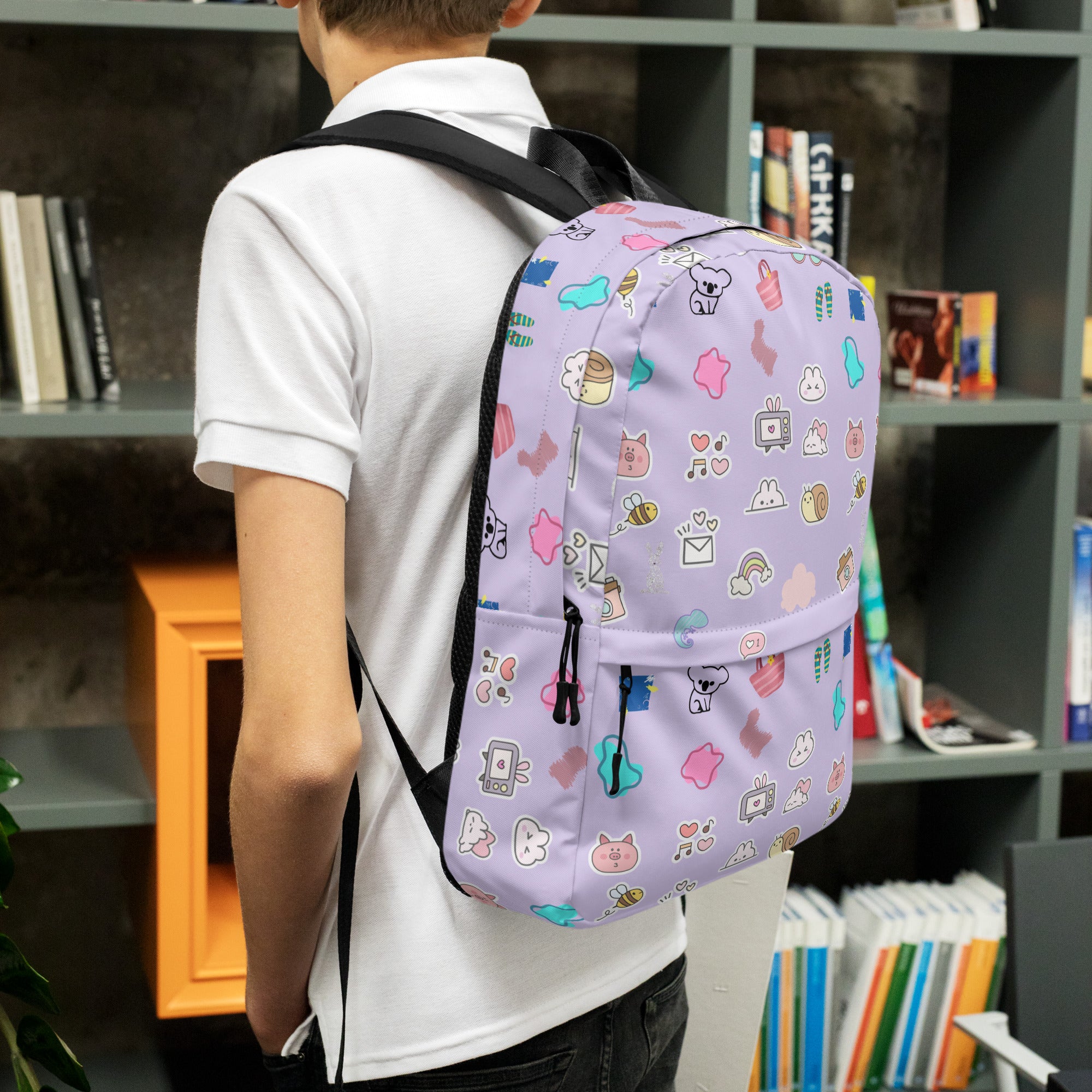 Preppy Cute Pins Print Purple Back to School Backpack for Girls