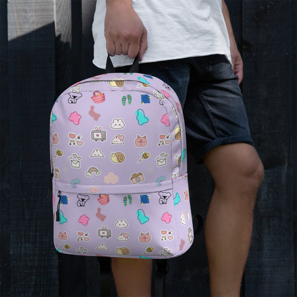 Preppy Cute Pins Print Purple Back to School Backpack for Girls