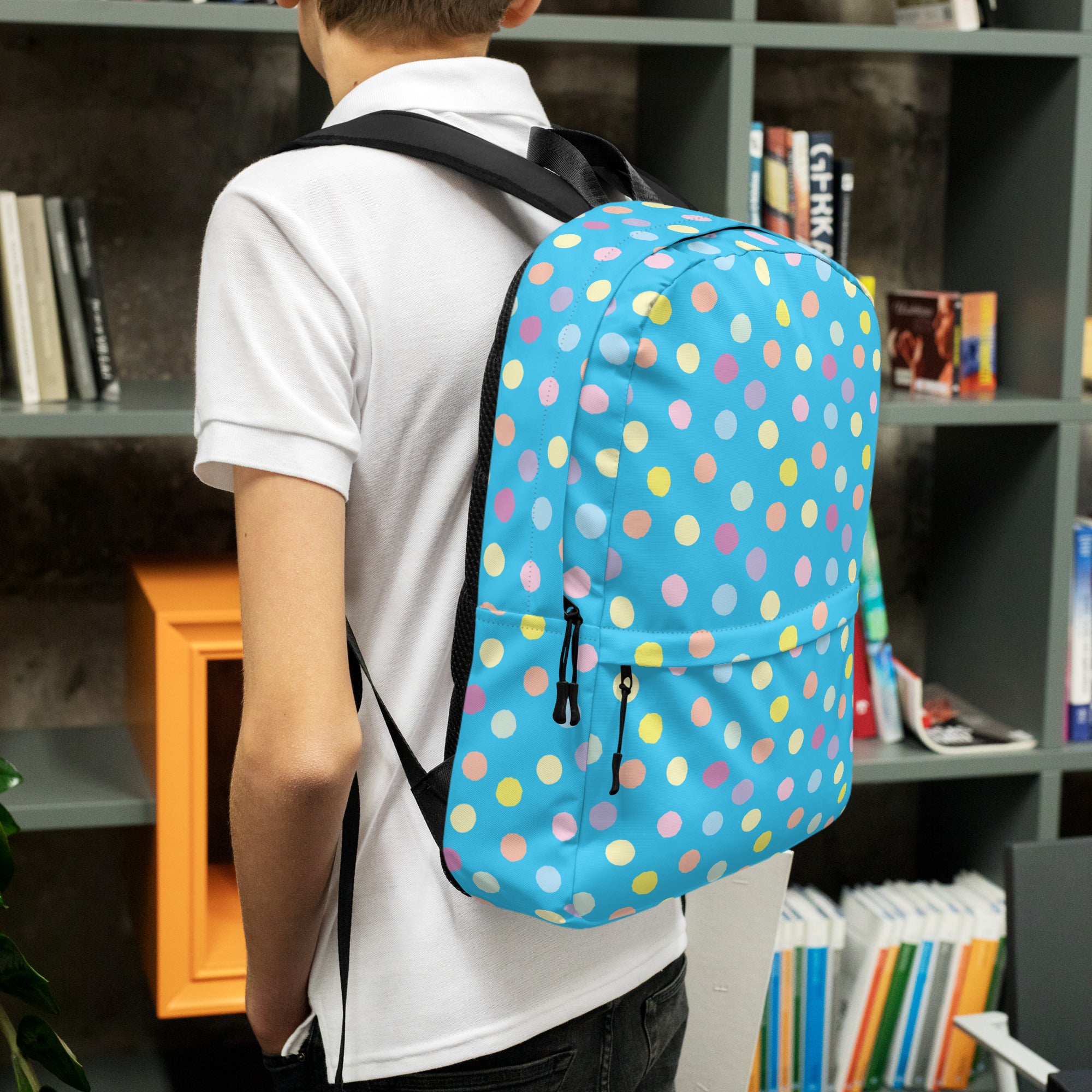 Cute Colorful Polka Dot Preppy Blue School Backpack