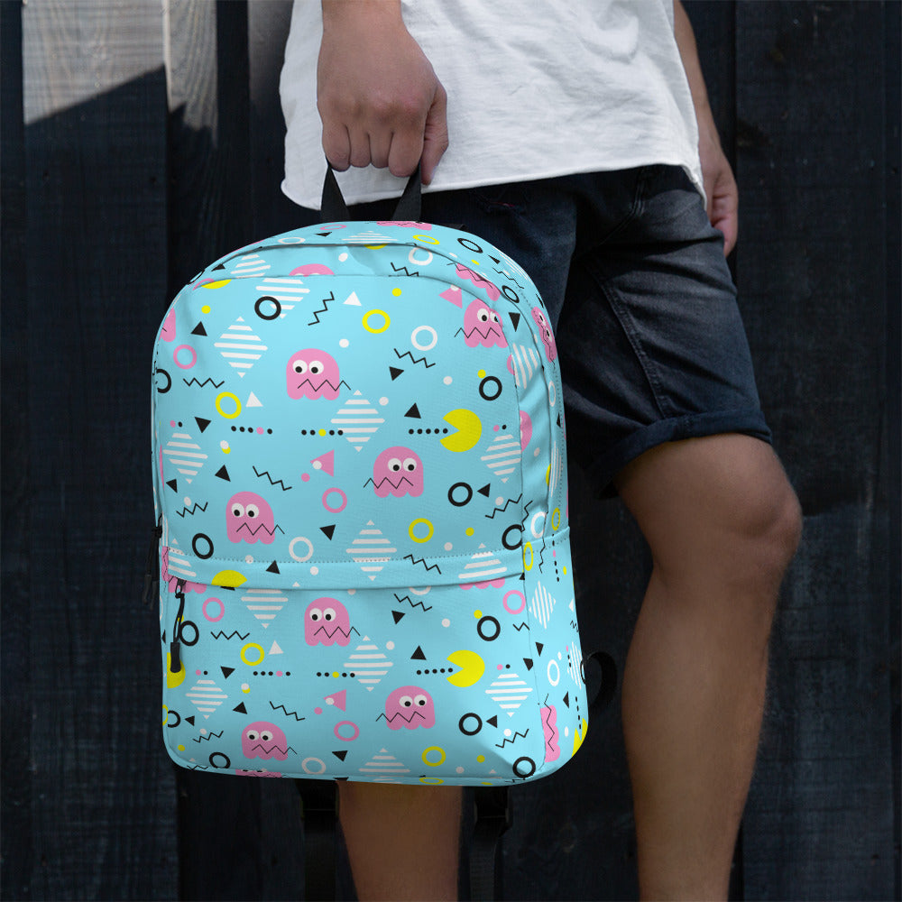 Preppy Vintage Blue Pacman & Ghosts Inspired Print Backpack