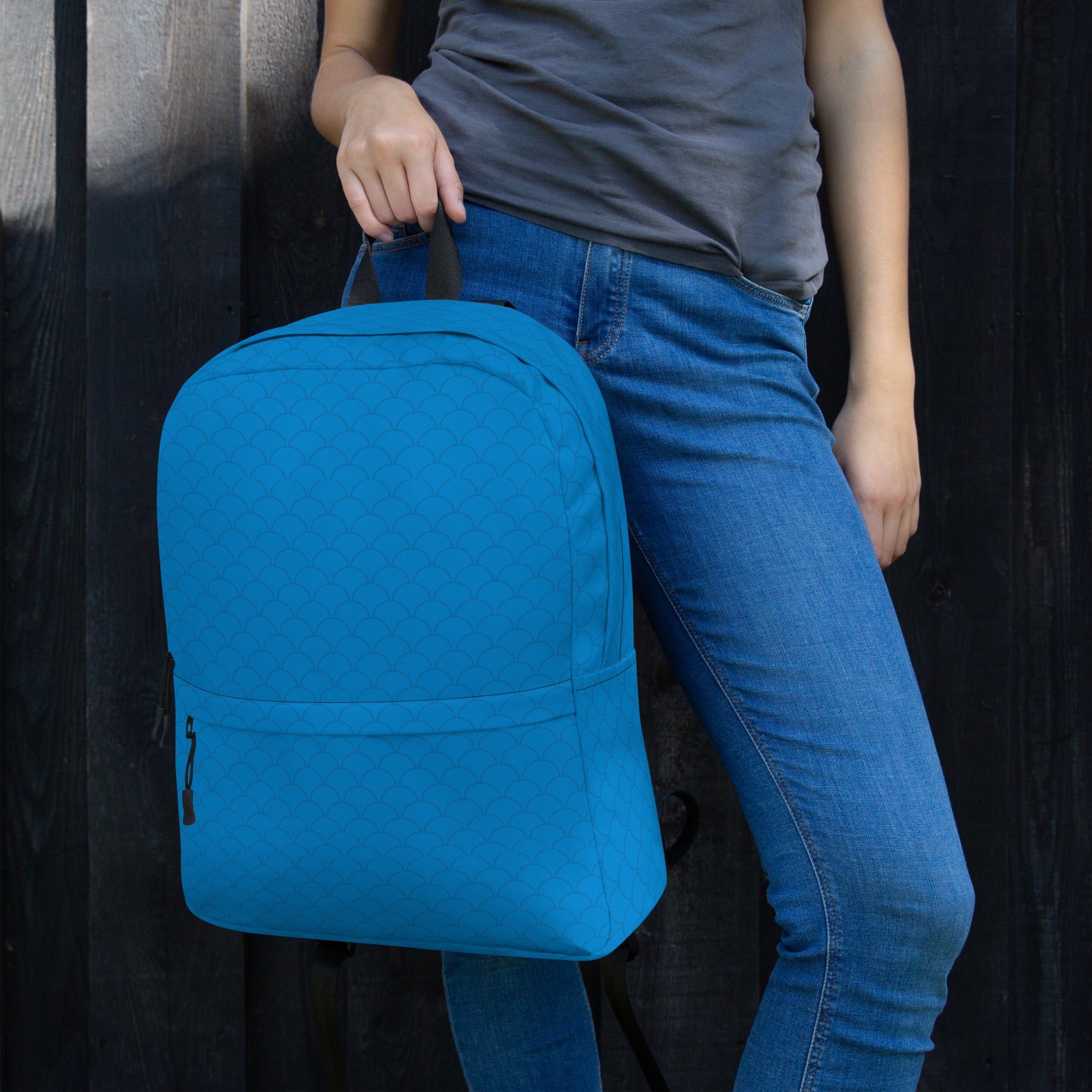 Blue Neutral Fish Scale Pattern Waterproof Backpack Bag