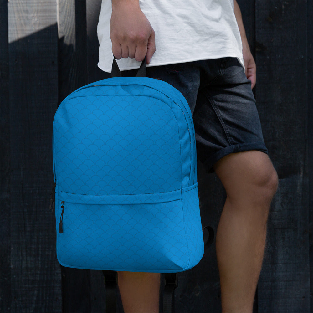 Blue Neutral Fish Scale Pattern Waterproof Backpack Bag