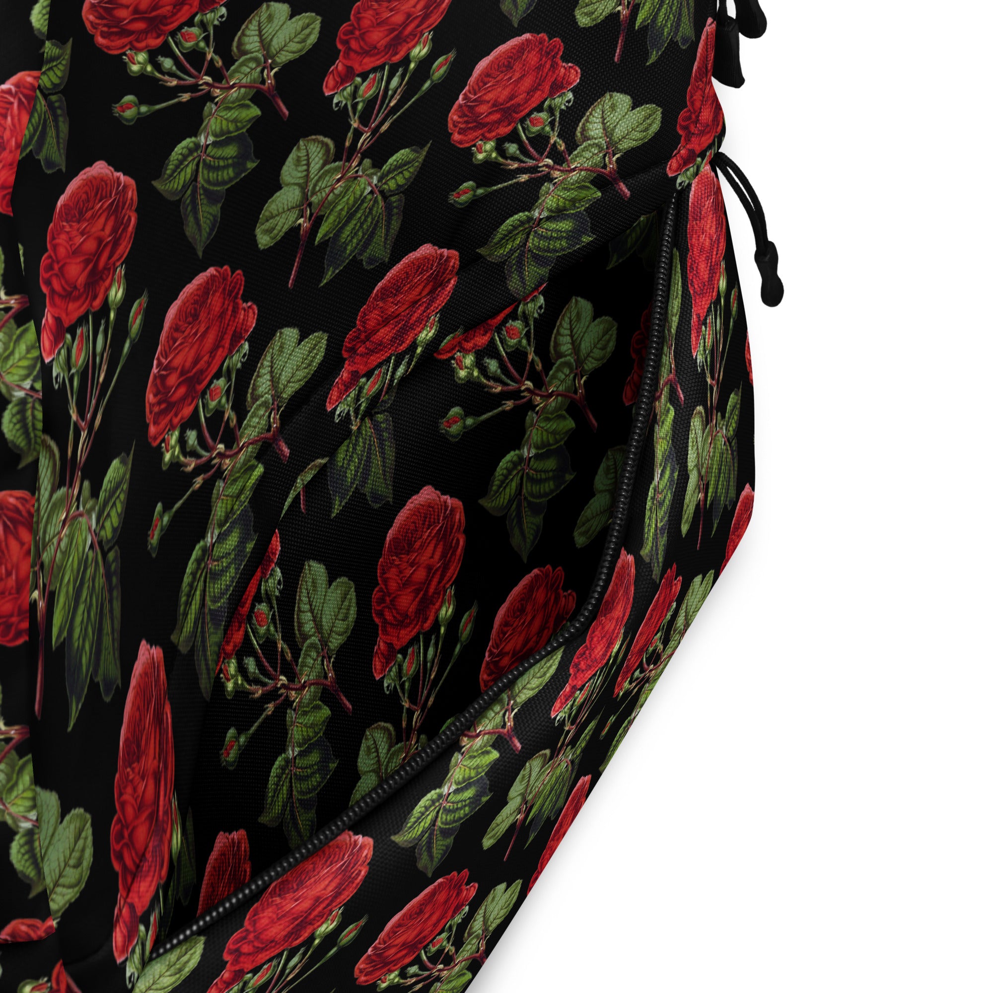 Vintage Red Roses Print Floral Black Casual School Backpack