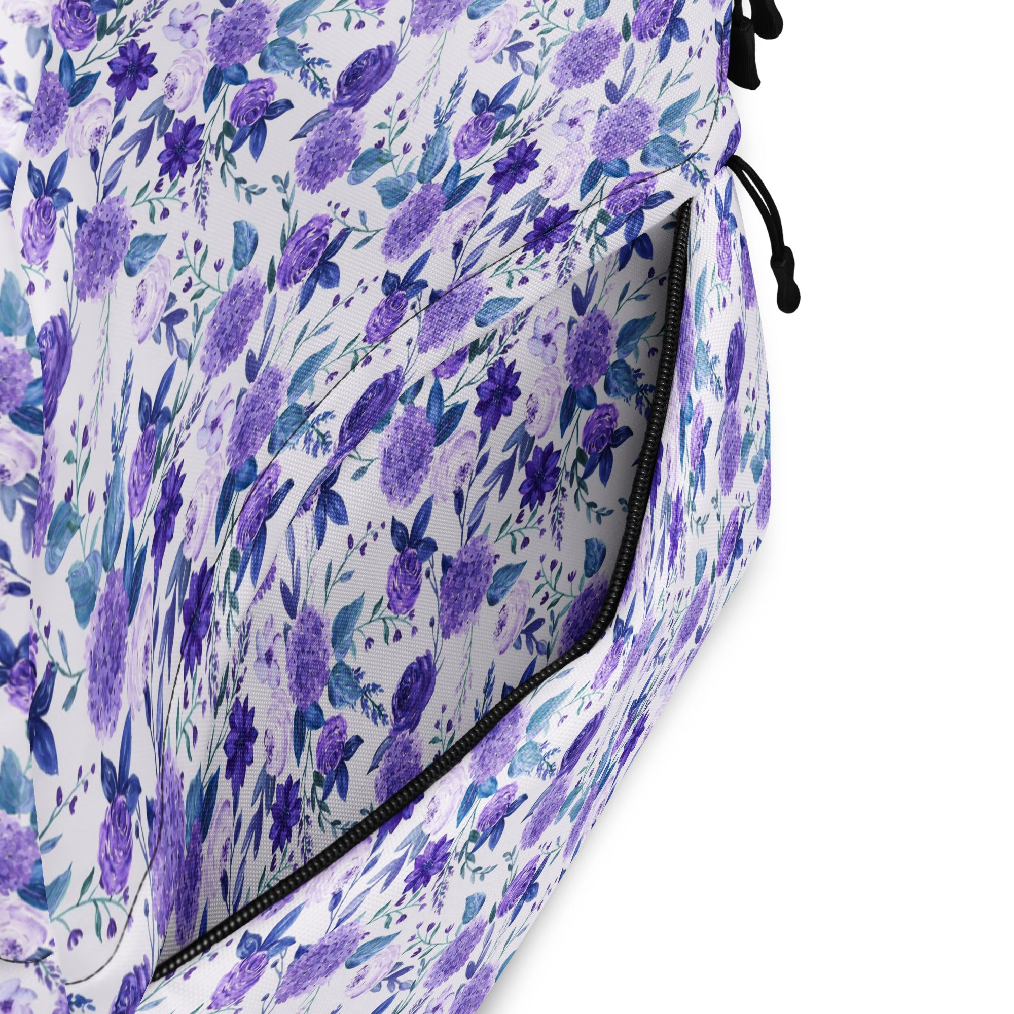 Preppy Purple Floral White Backpack for Women