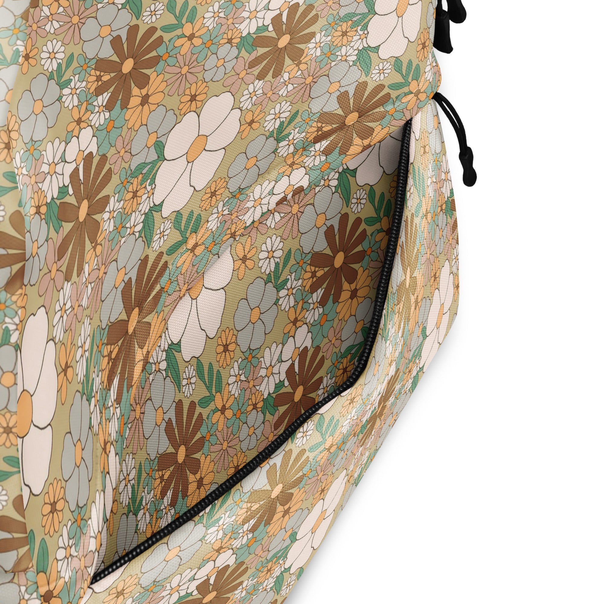 Aesthetic Groovy Brown Fall Flower Pattern Backpack