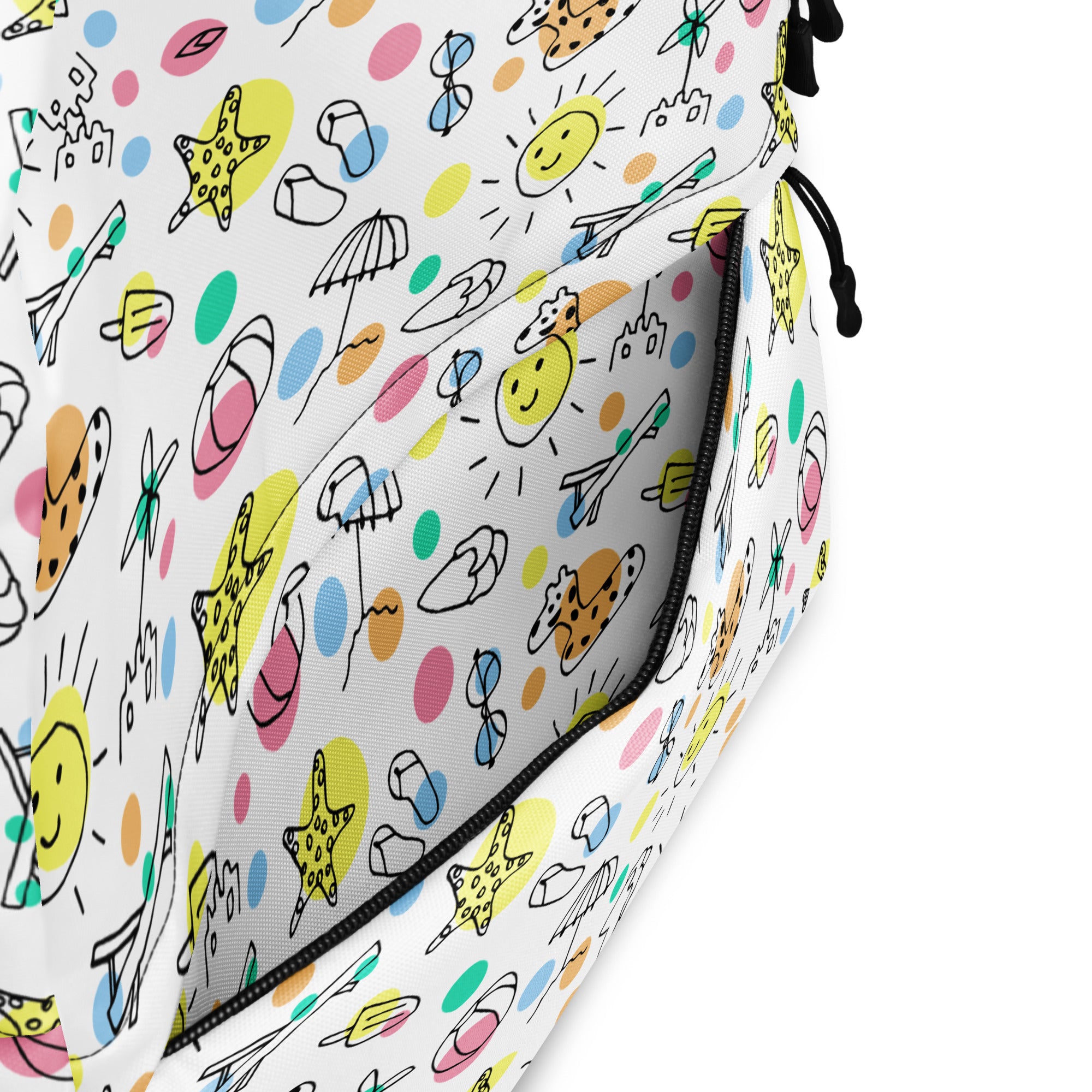 Cute Summer Handmade Doodle Print Beach Backpack Bag