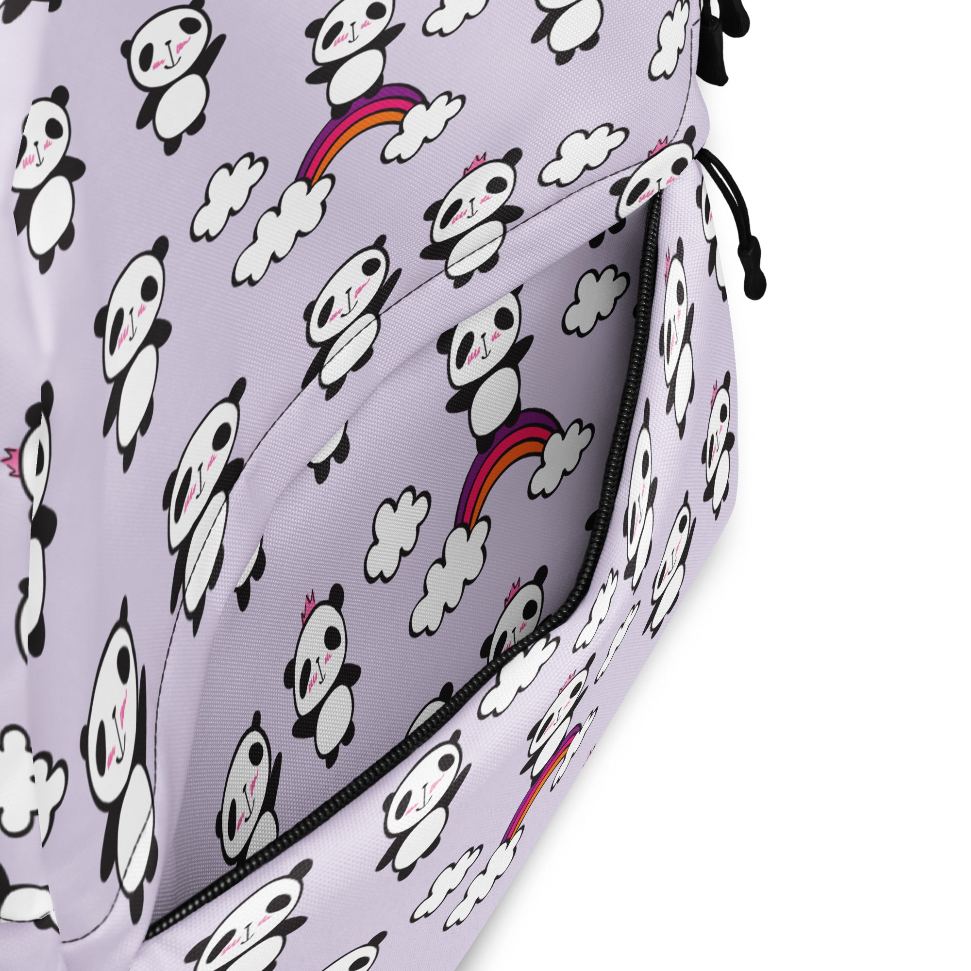 Preppy Purple Cute Little Pandas Print Medium Size Backpack Bag