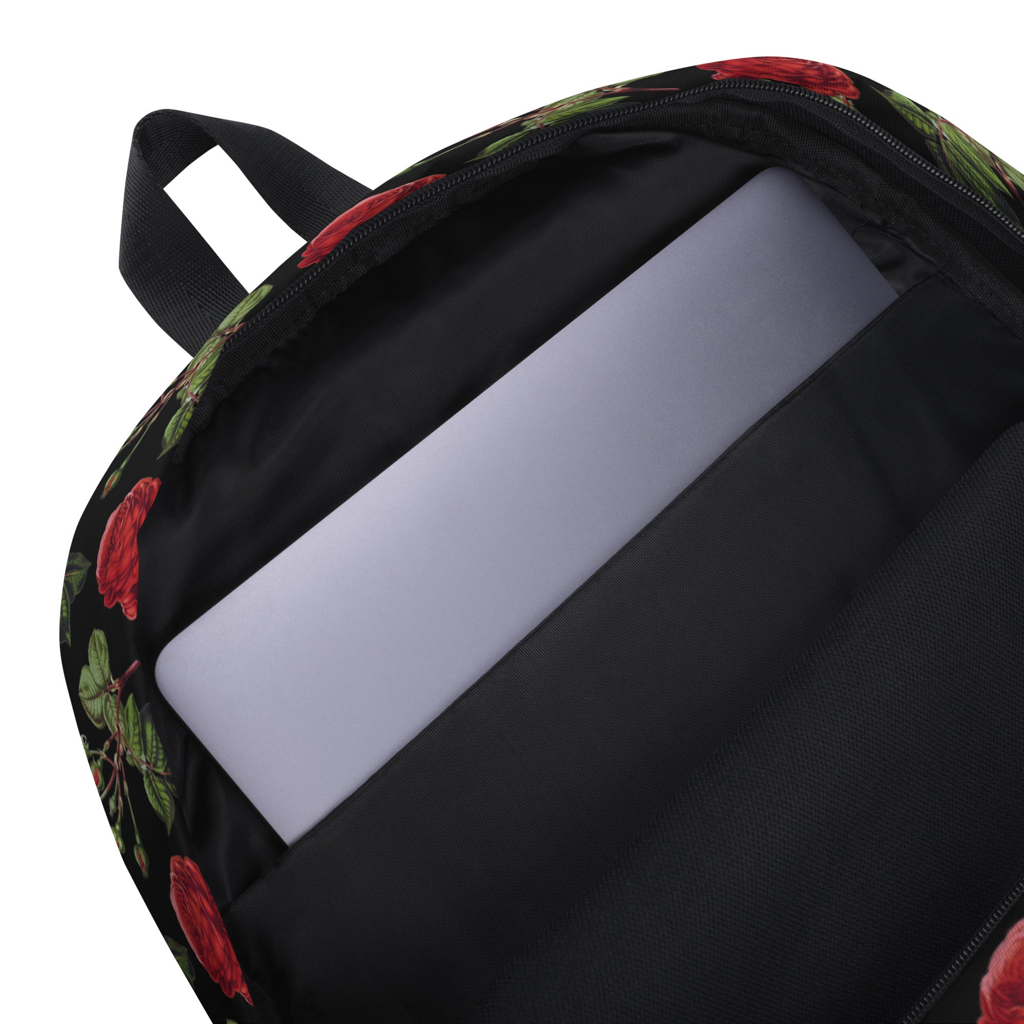 Vintage Red Roses Print Floral Black Casual School Backpack
