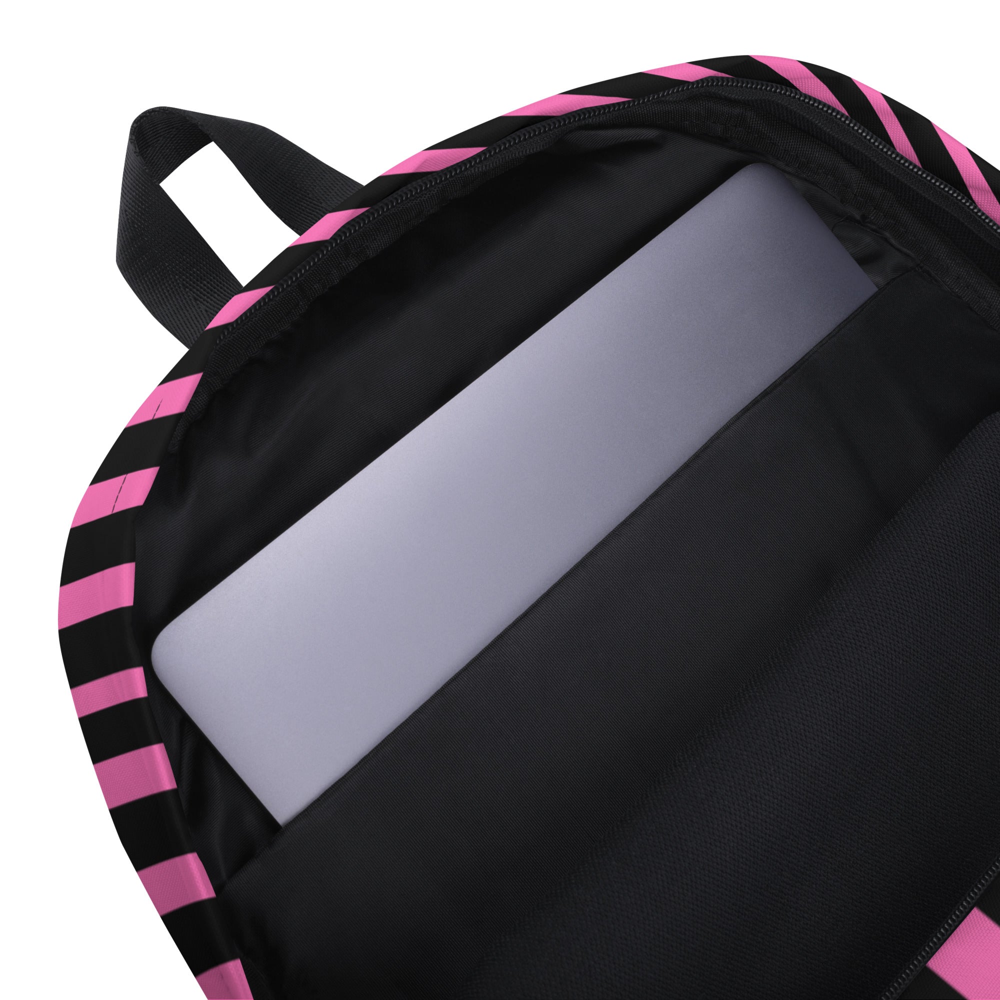 Pink & Black Vertical Striped Fashionable Women's Backpack