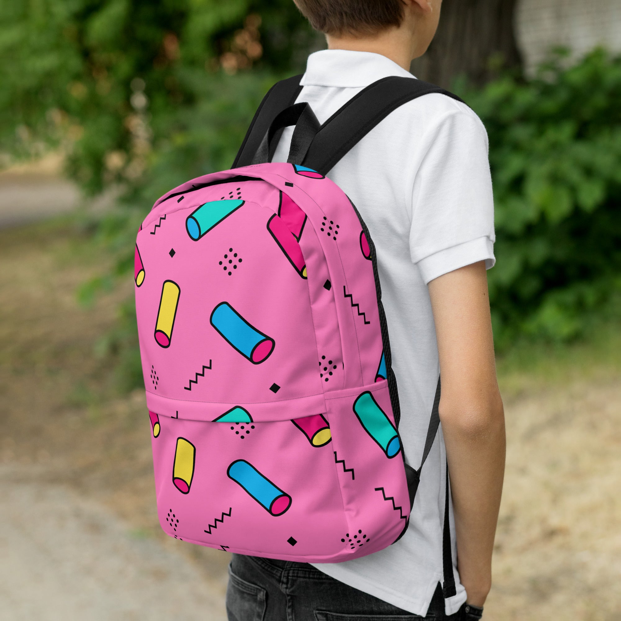 Preppy Memphis Geometric Pattern Backpack for All Ages