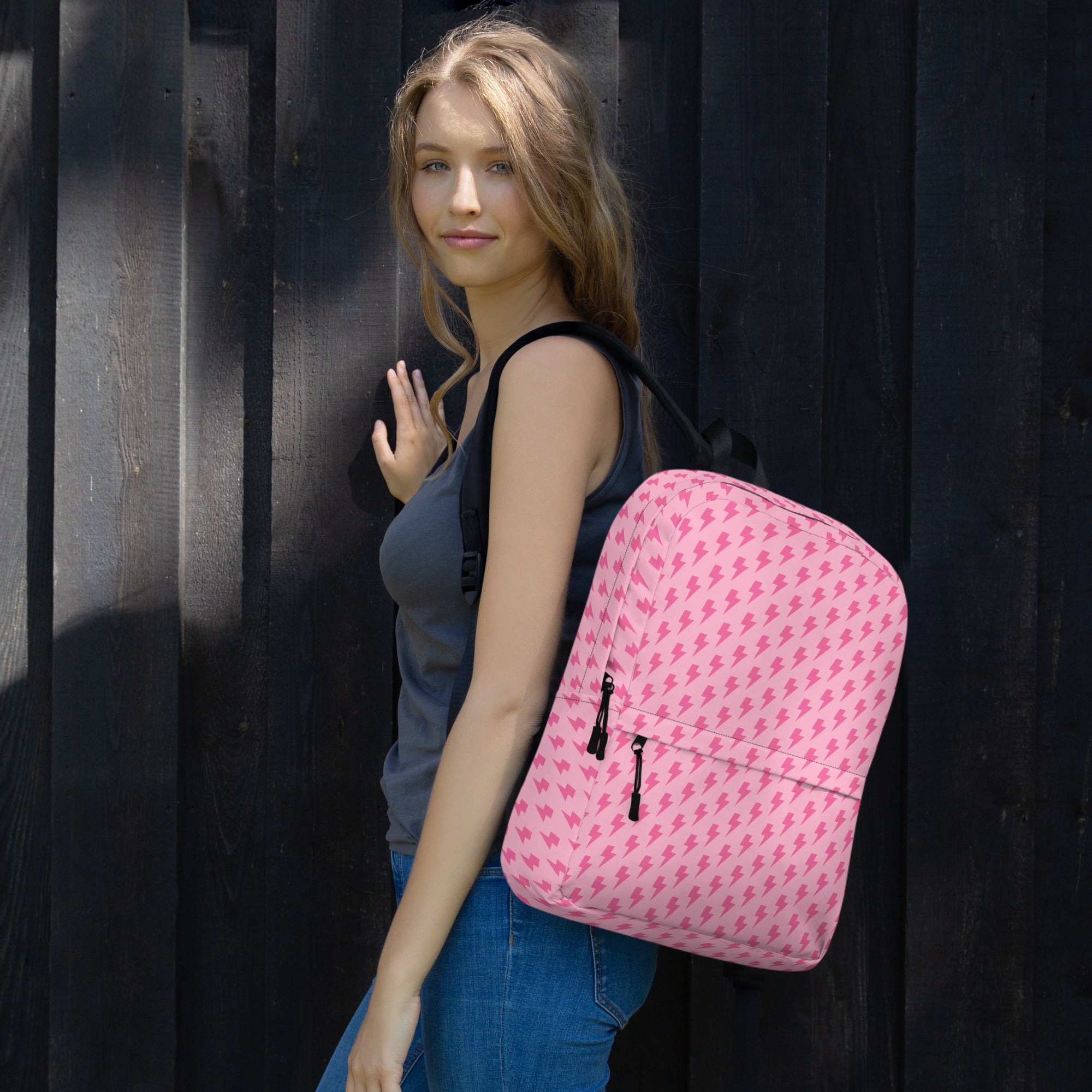 Pink Preppy Aesthetic Lightning Bolts School Backpack