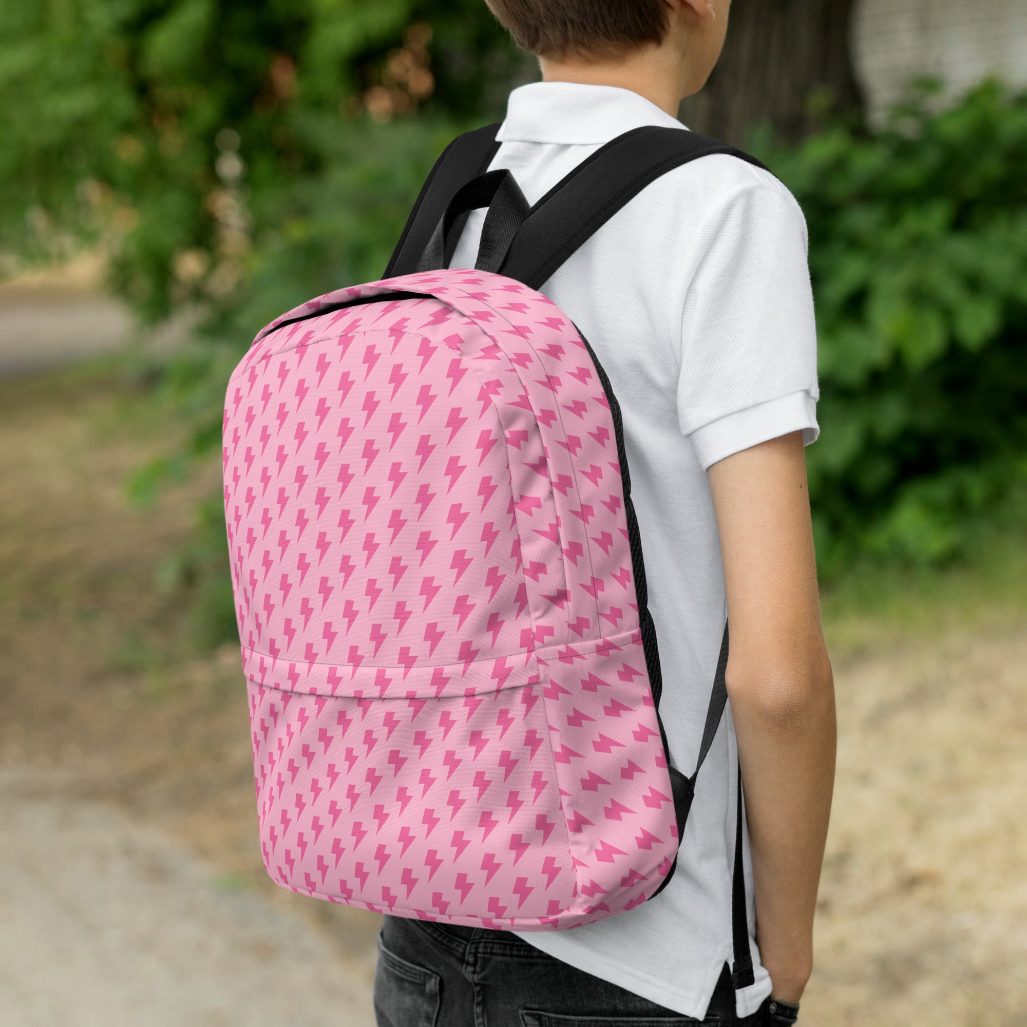 Pink Preppy Aesthetic Lightning Bolts School Backpack