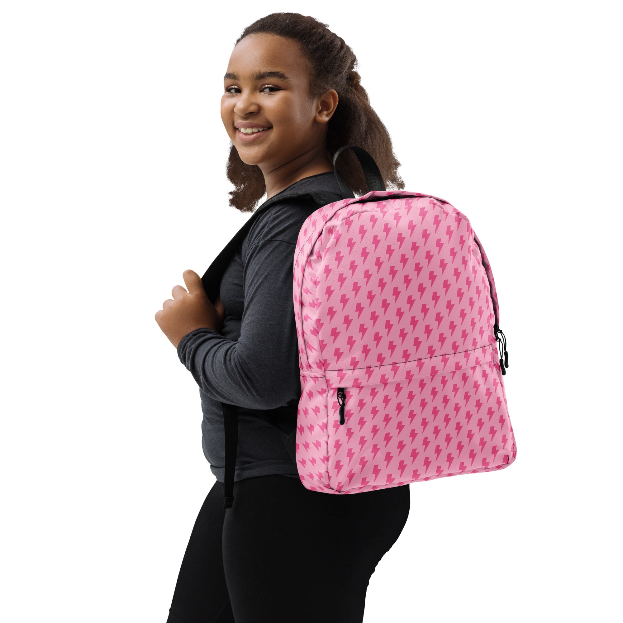 Pink Preppy Aesthetic Lightning Bolts School Backpack