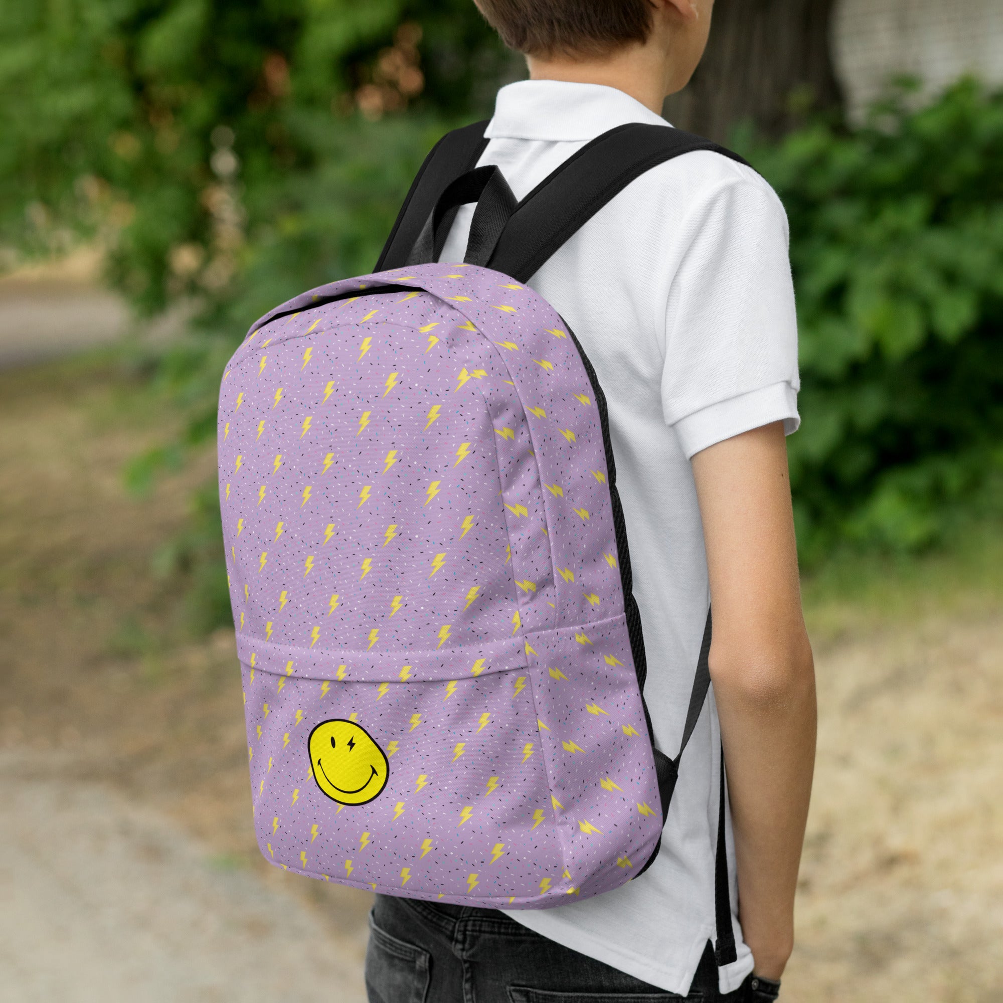 Preppy Smiley Face Lightning Bolts Purple Backpack