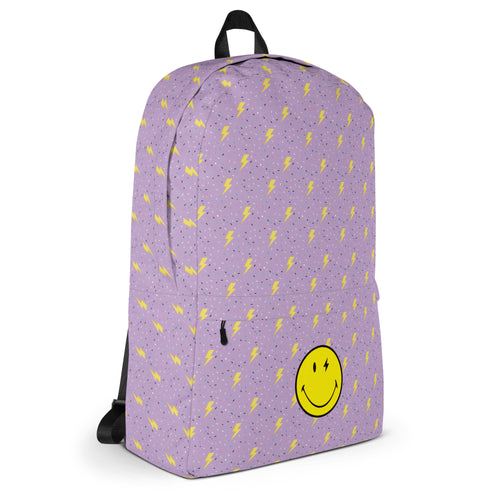 Preppy Smiley Face Lightning Bolts Purple Backpack