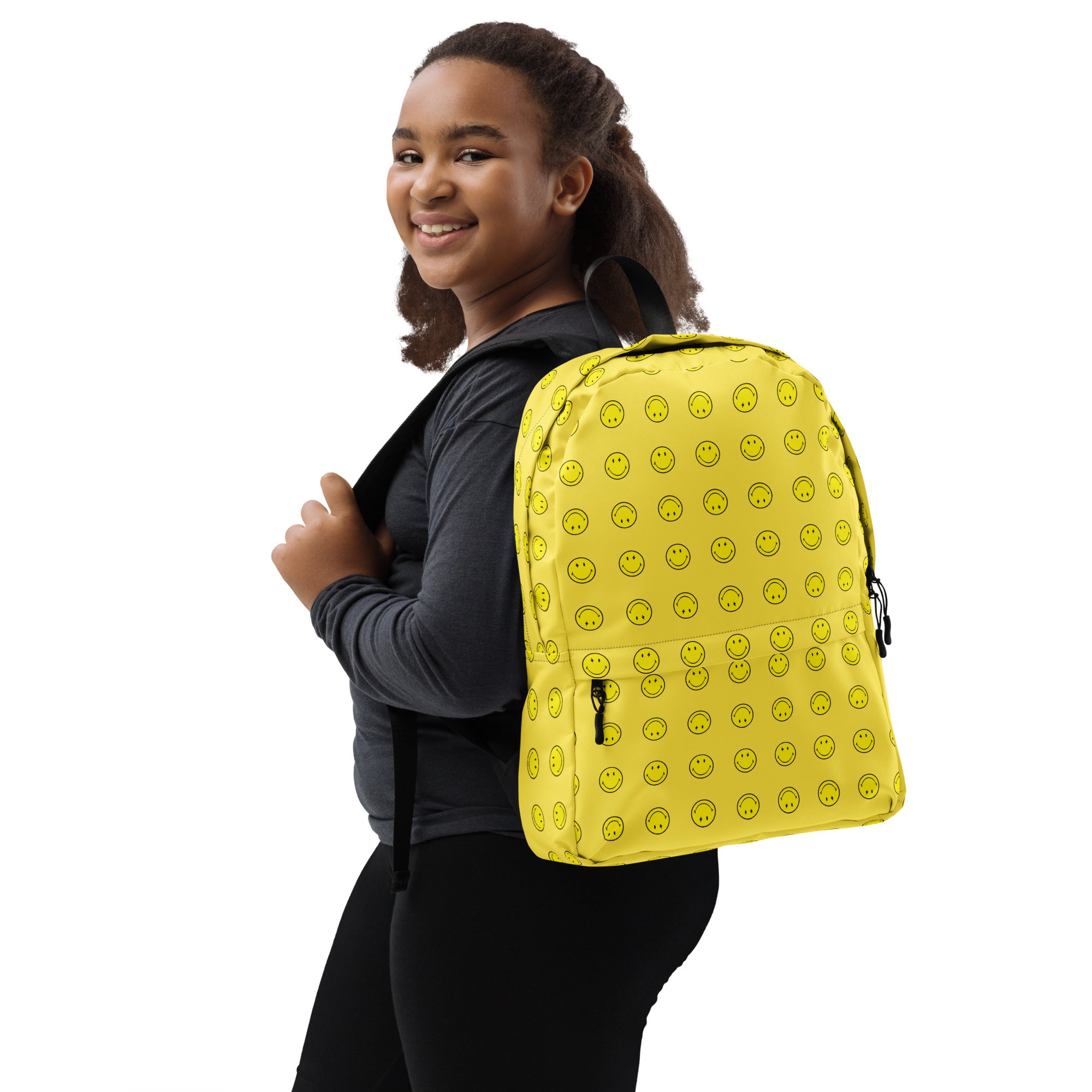 Preppy Cool Smiley Face Yellow Backpack for School
