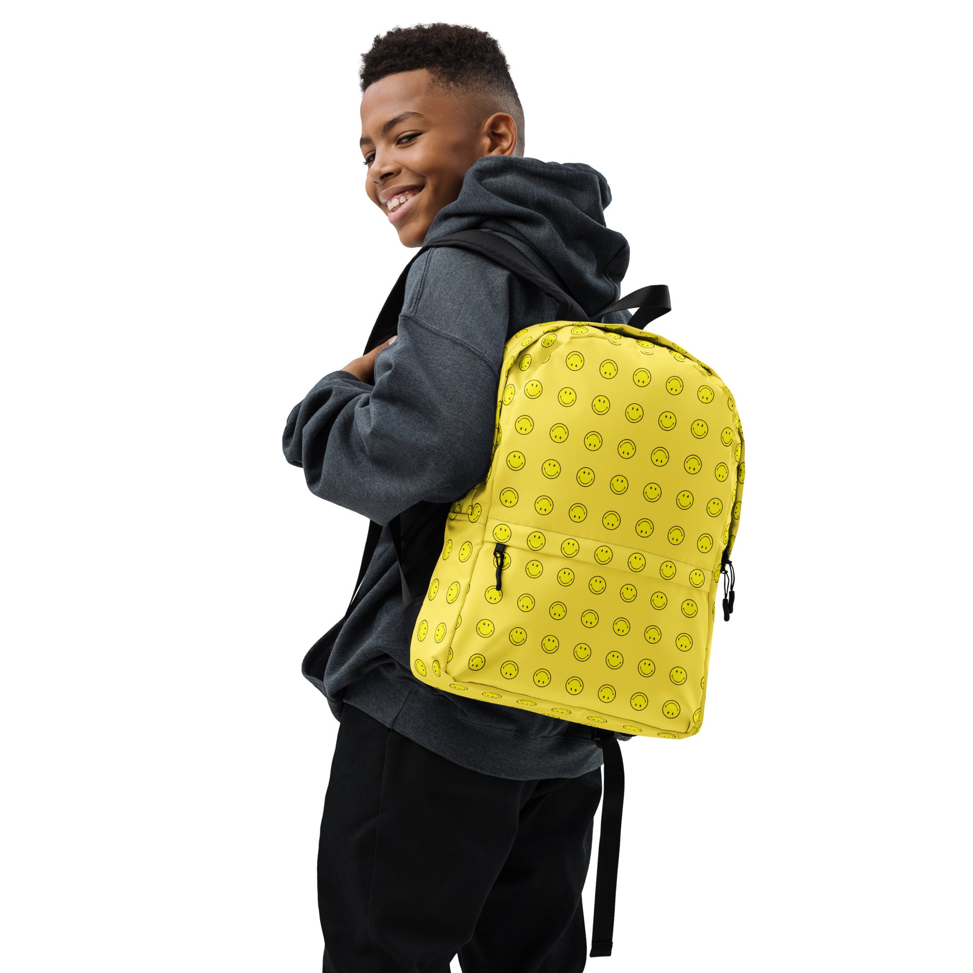 Preppy Cool Smiley Face Yellow Backpack for School