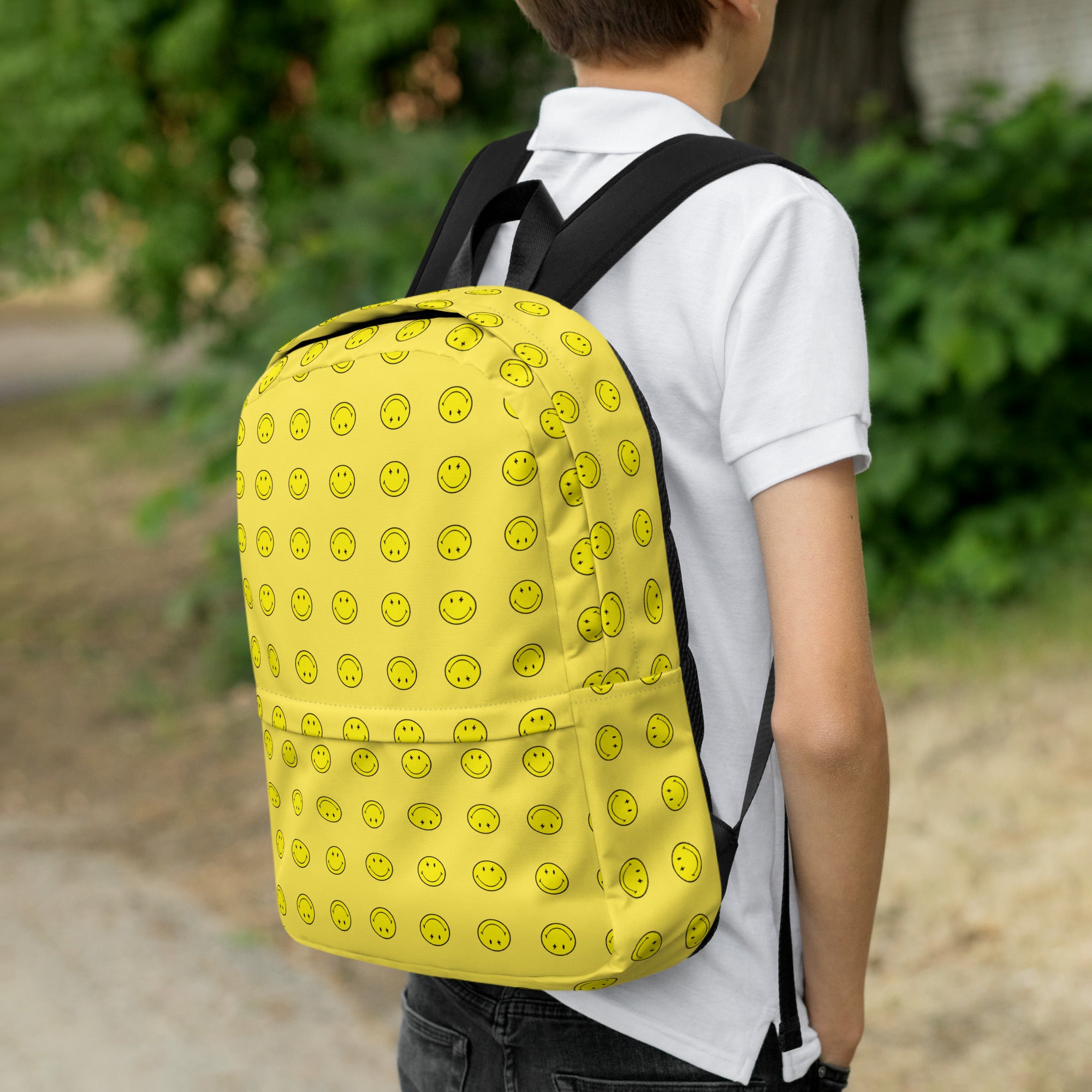 Preppy Cool Smiley Face Yellow Backpack for School