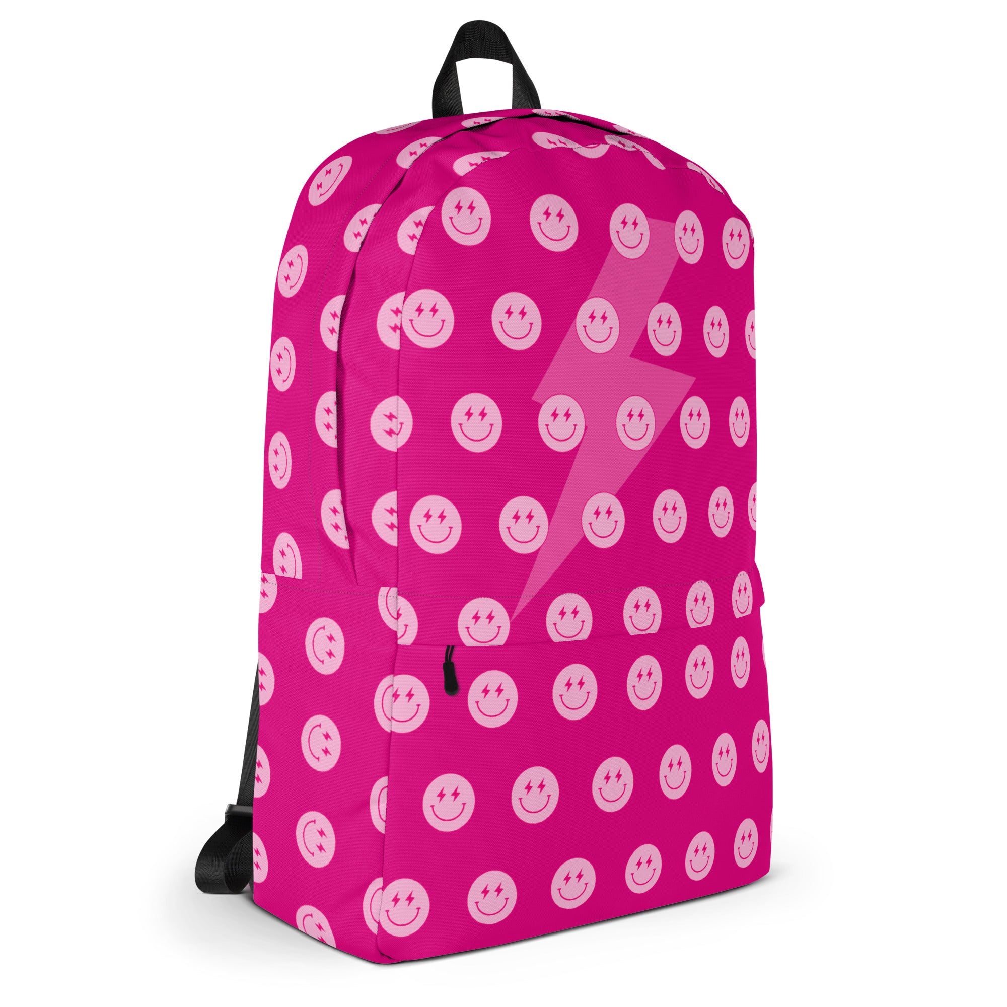 Preppy Pink Smiley Face Lightning Bolt Backpack