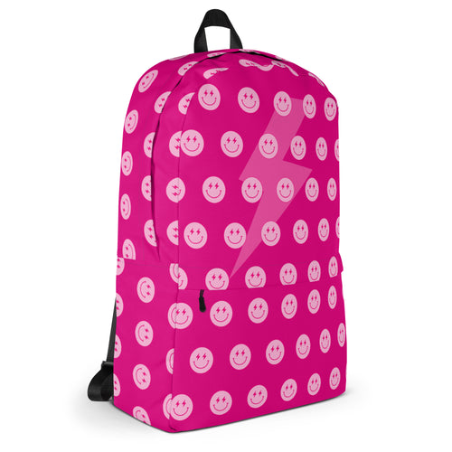 Preppy Pink Smiley Face Lightning Bolt Backpack