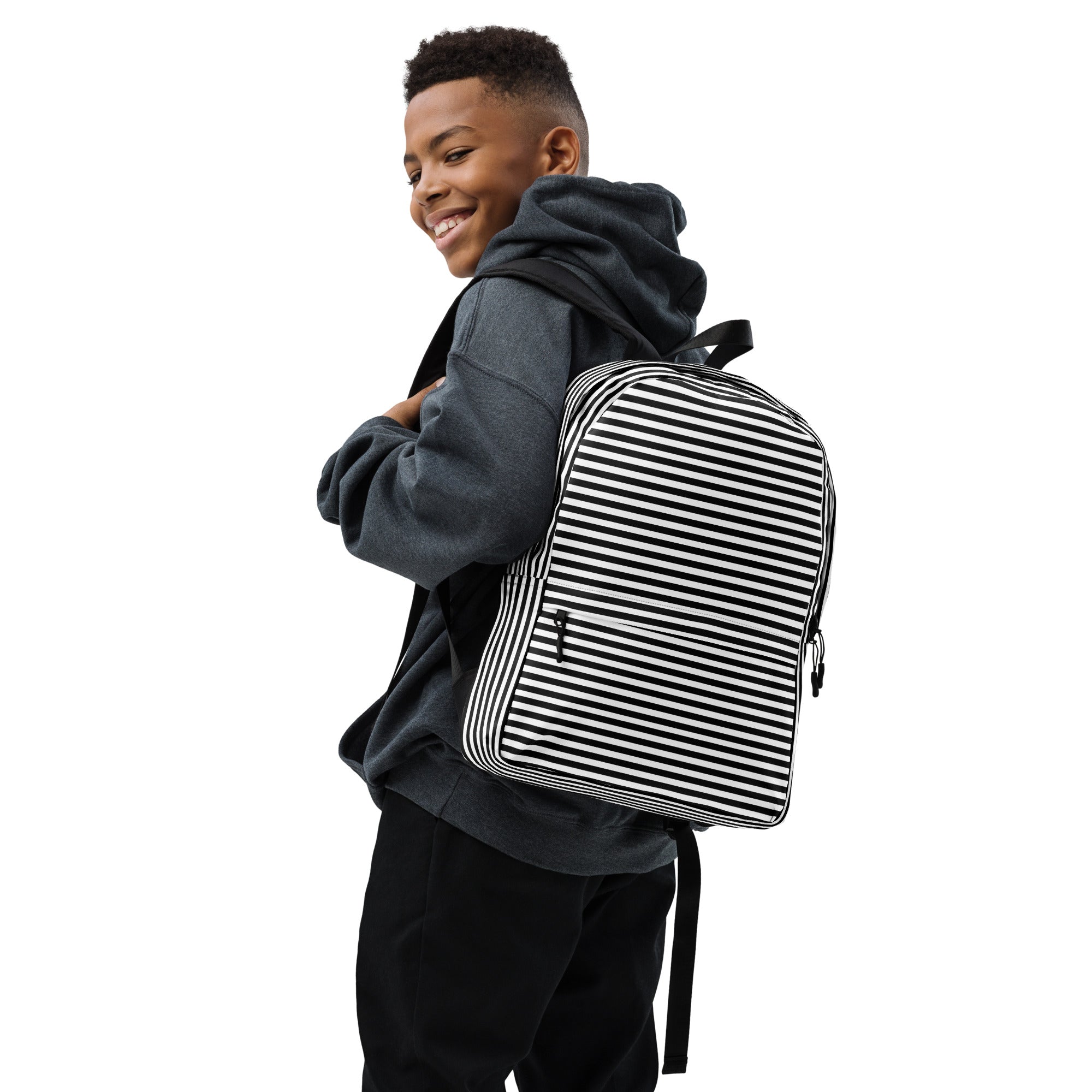 Preppy Black & White Horizontal Striped Lines Backpack