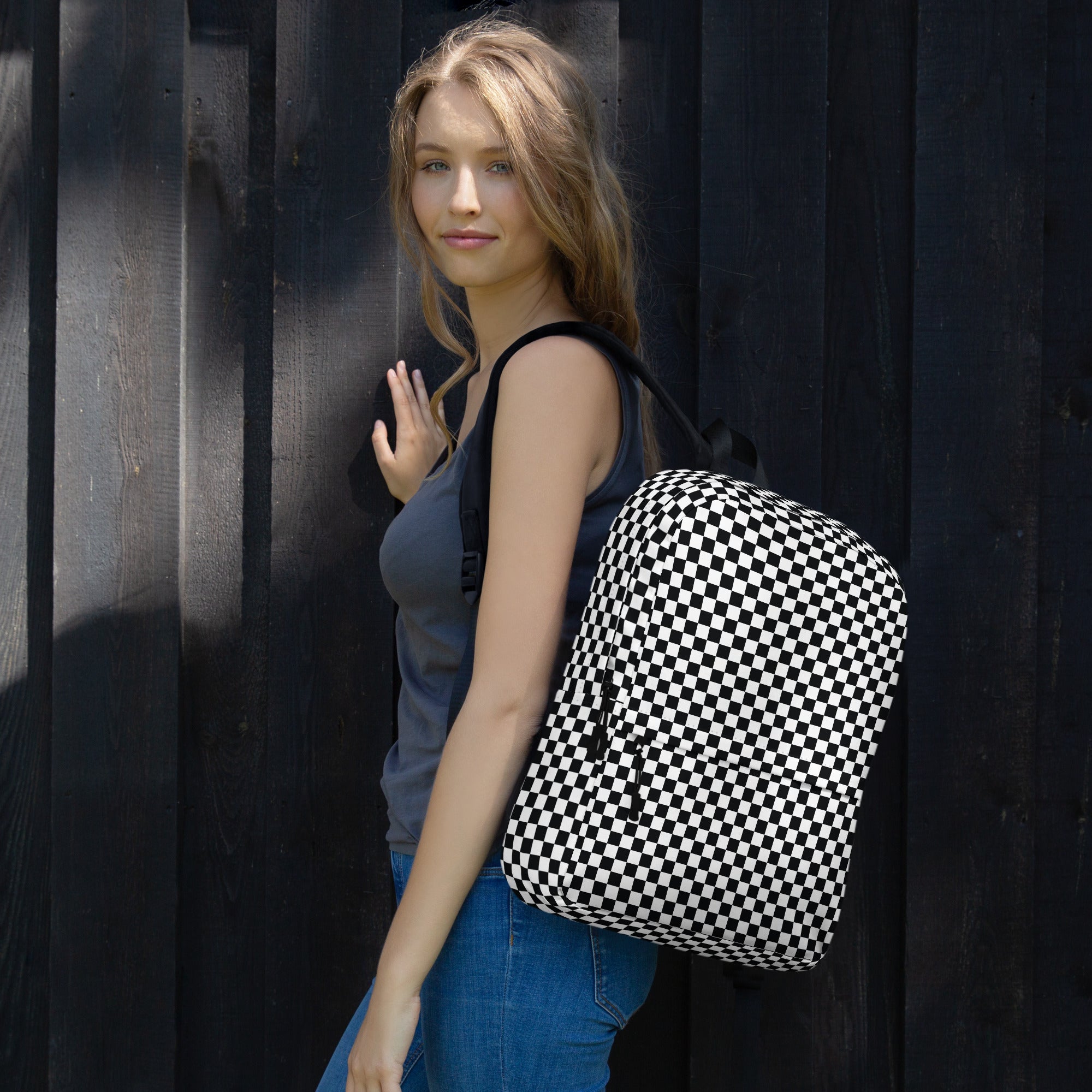 Preppy Black and White Checkered Backpack