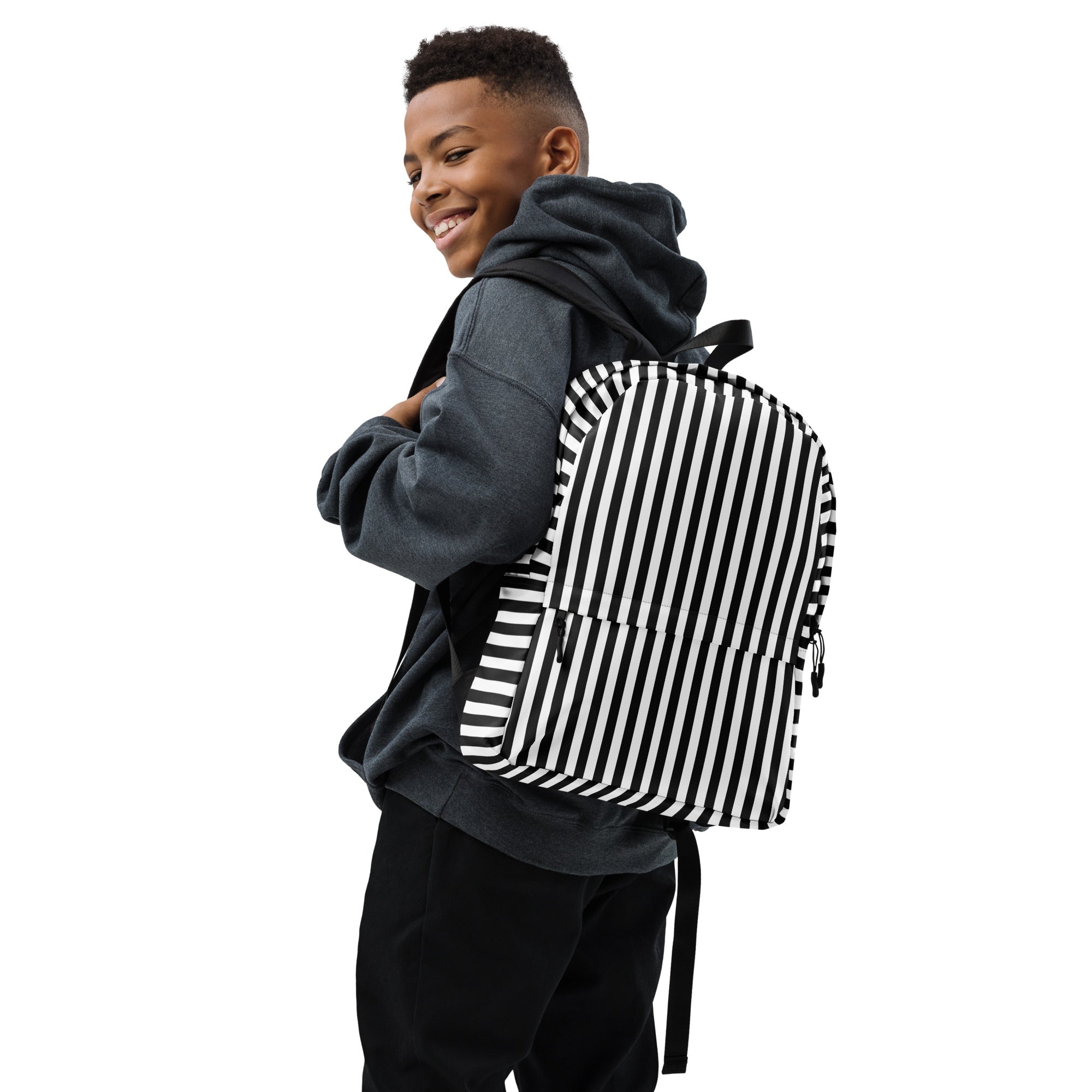 Preppy Black and White Vertical Striped Lines Printed Backpack