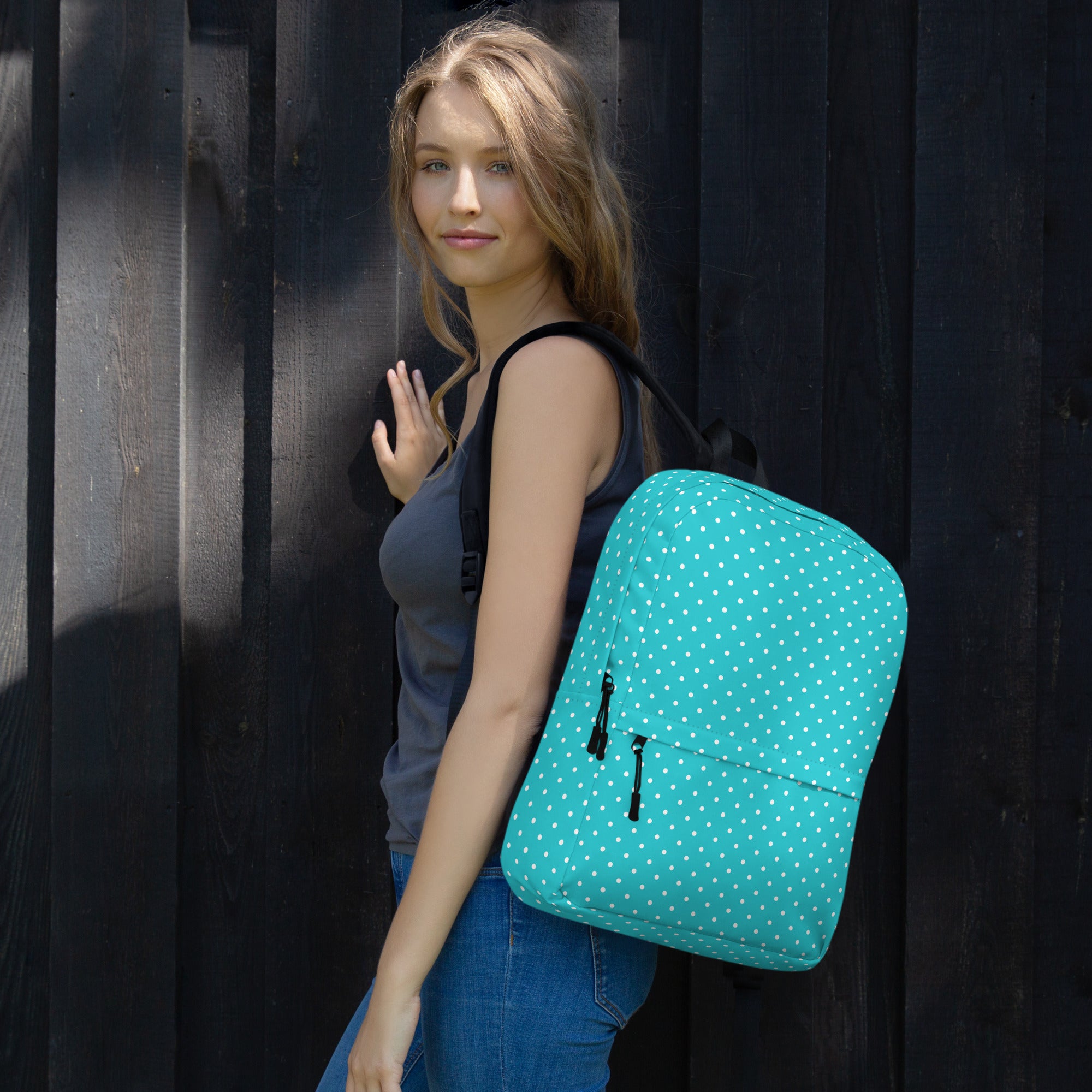 Pastel Turquoise Mini Polka Dots Aesthetic Backpack