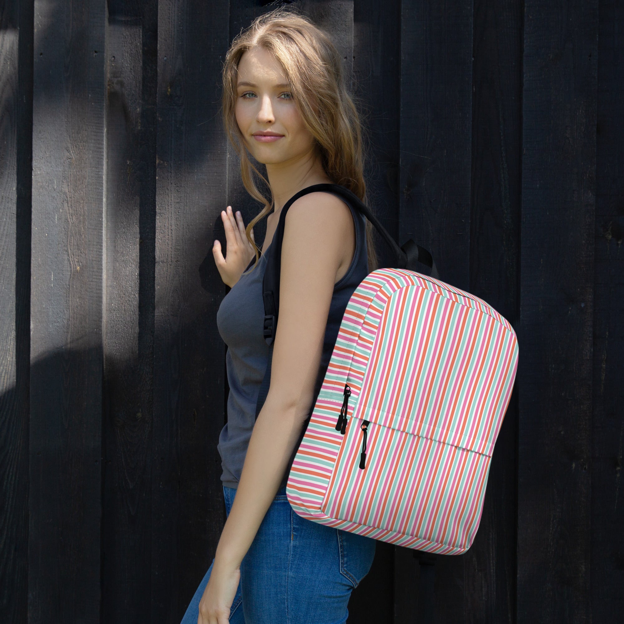 Preppy Fashion Multicolor Striped Ladies Designer Backpack