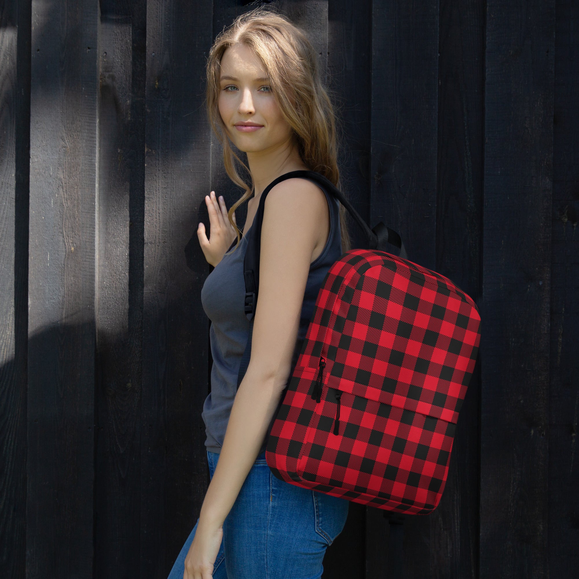 Classic Buffalo Plaid Red & Black Checkered Backpack