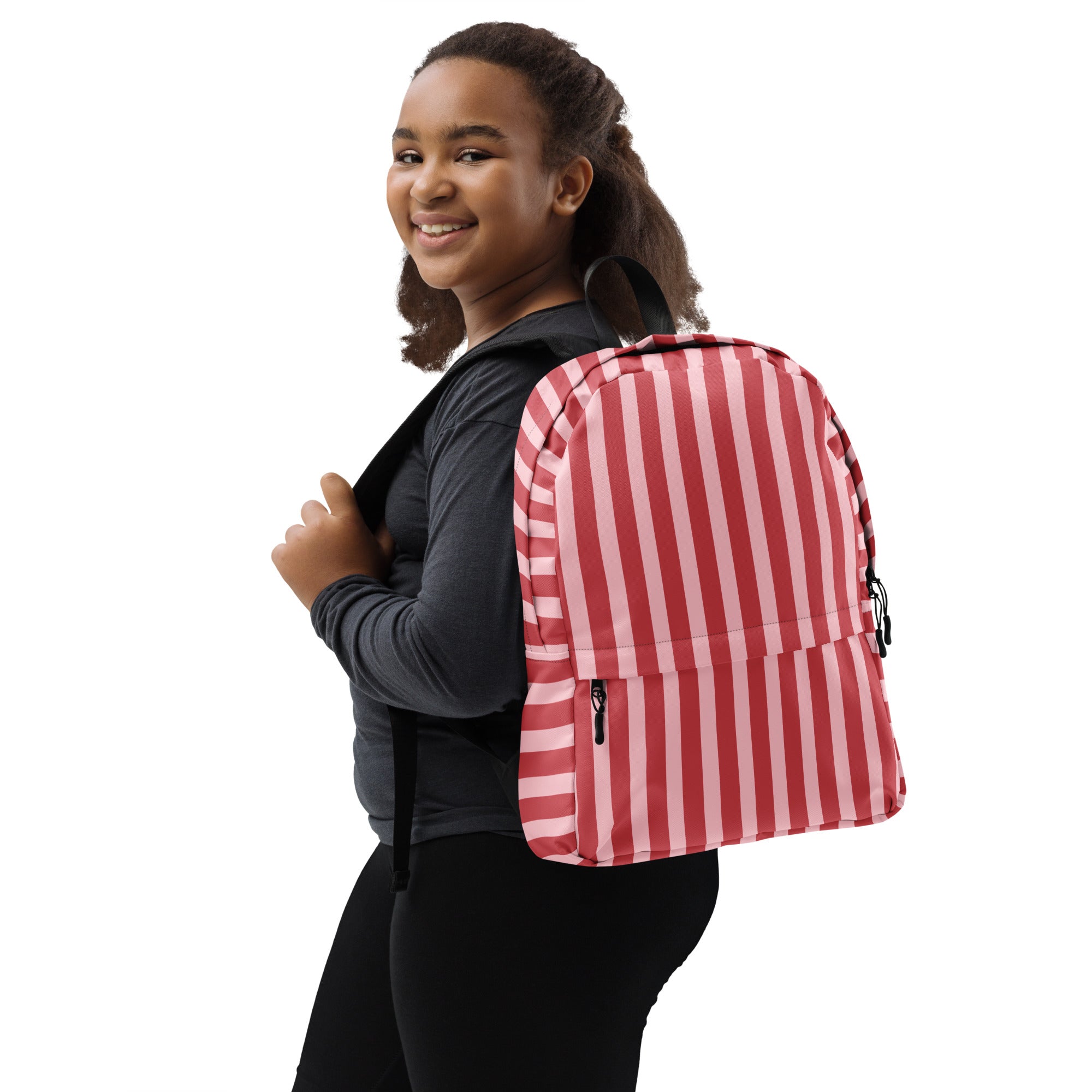 Preppy Pink Red Stripe Cute Aesthetic Backpack