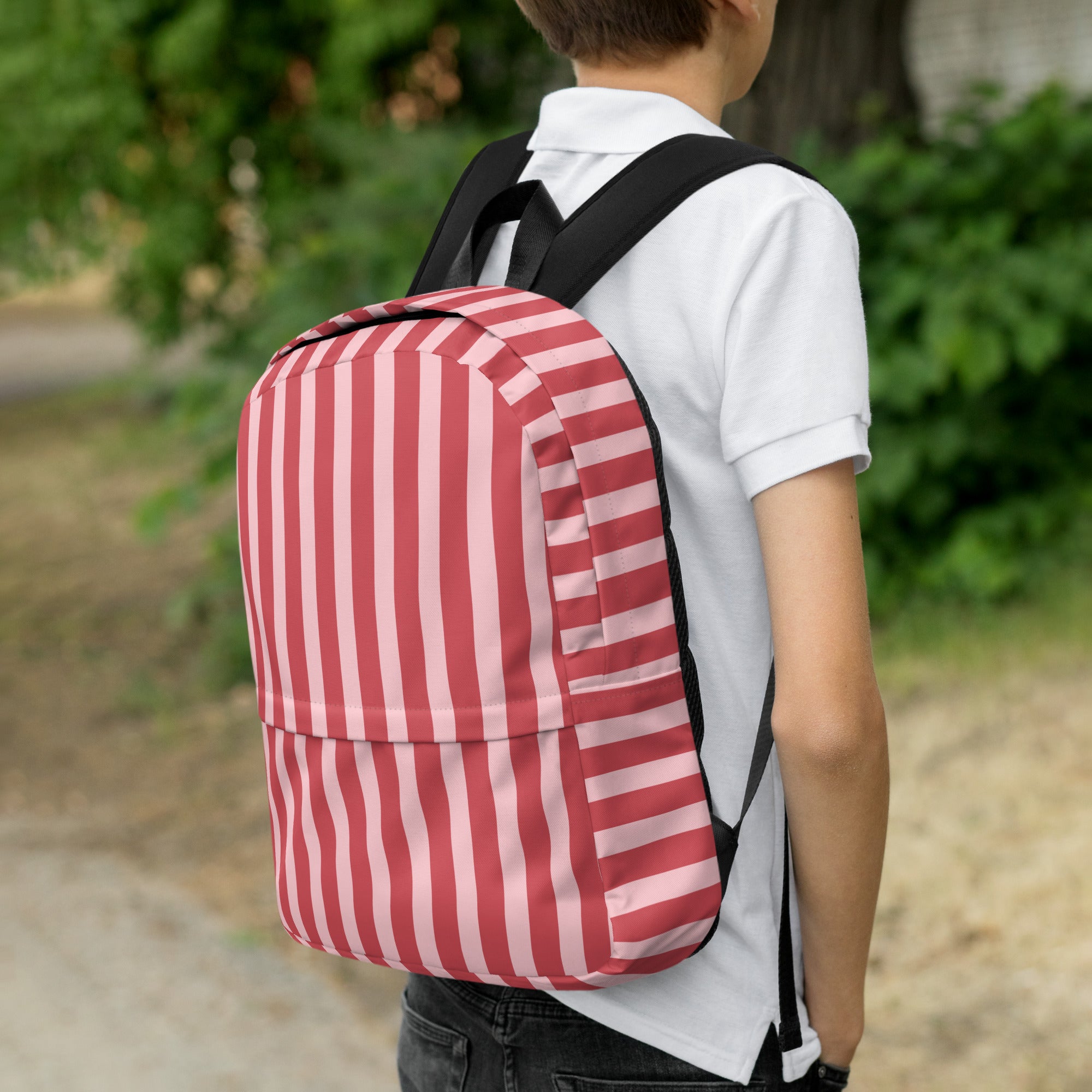 Preppy Pink Red Stripe Cute Aesthetic Backpack
