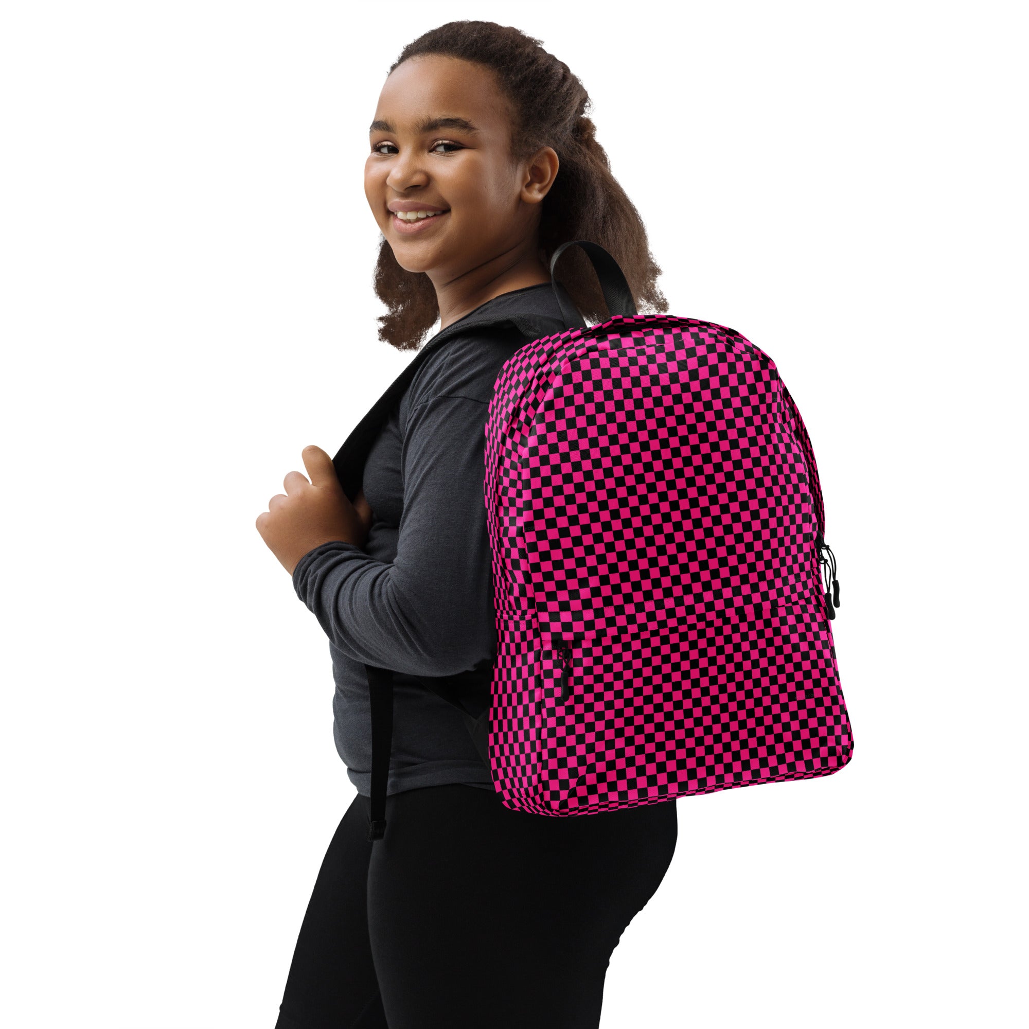 Preppy Pink Aesthetic Checkered Print Backpack