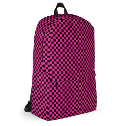 Preppy Pink Aesthetic Checkered Print Backpack